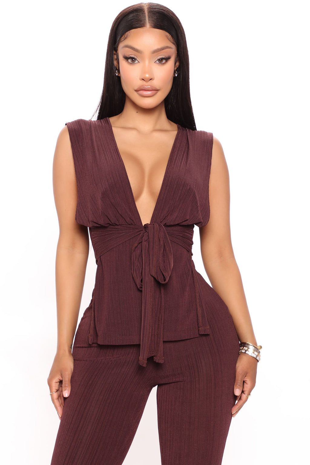 Marceline Ribbed Pant Set 33.5 - Chocolate