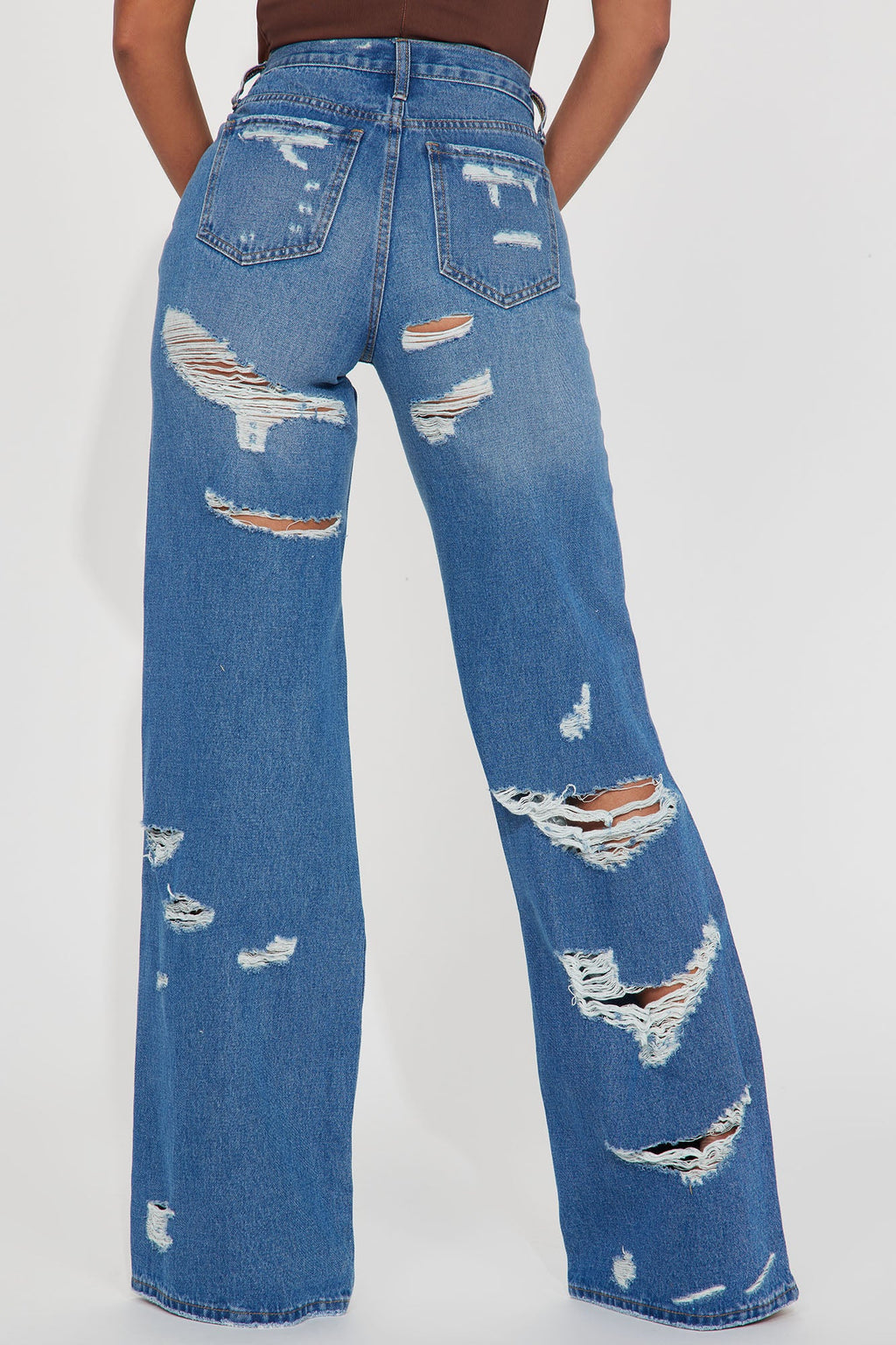 Tall Super Destroyed Wide Leg Jeans - Medium Blue Wash