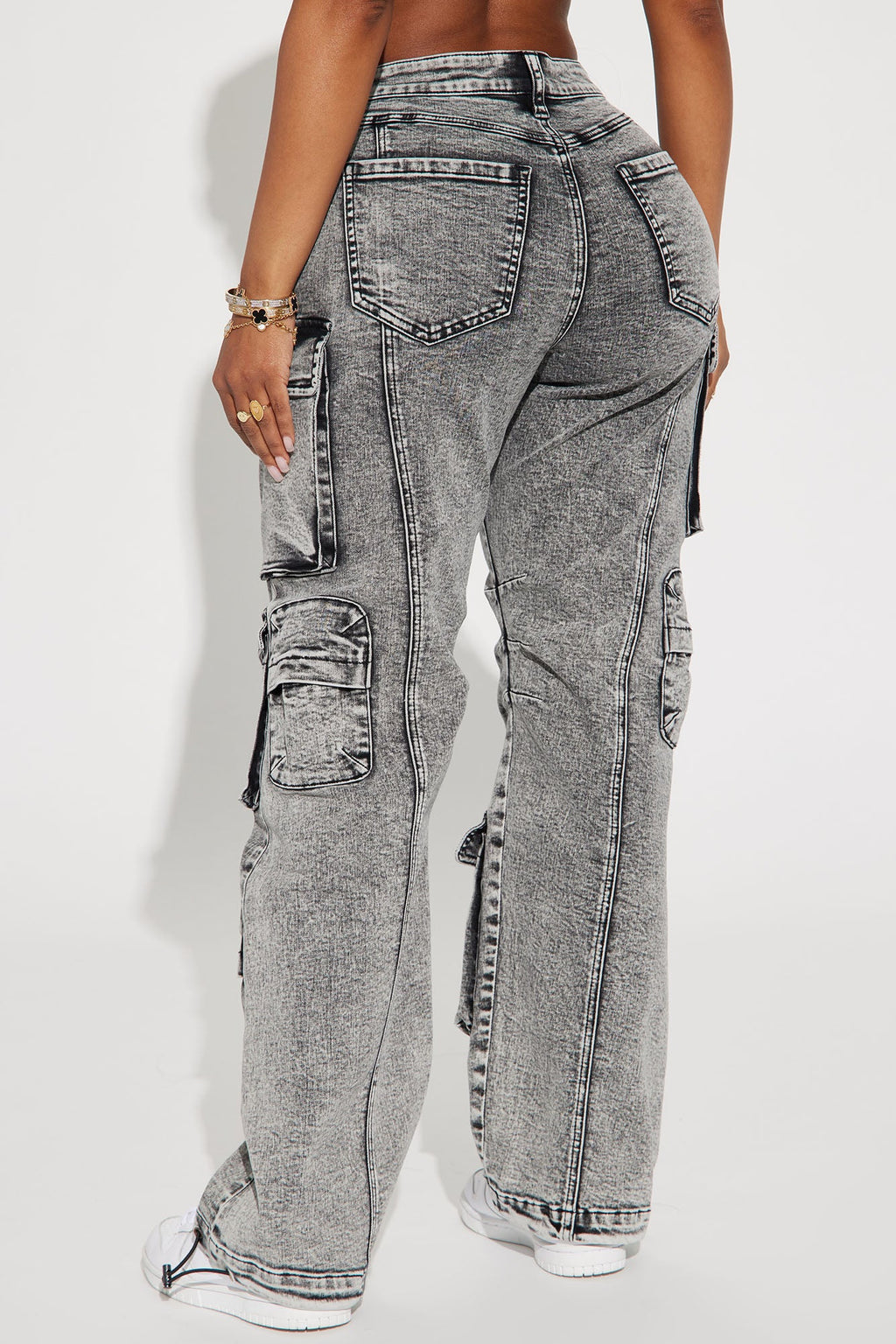 Fairfax High Rise Stretch Cargo Jeans - Acid Wash Grey