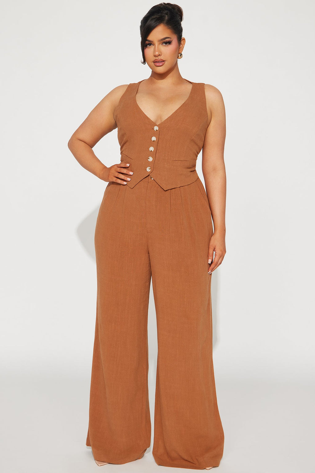 Act Right Linen Pant Set - Cognac