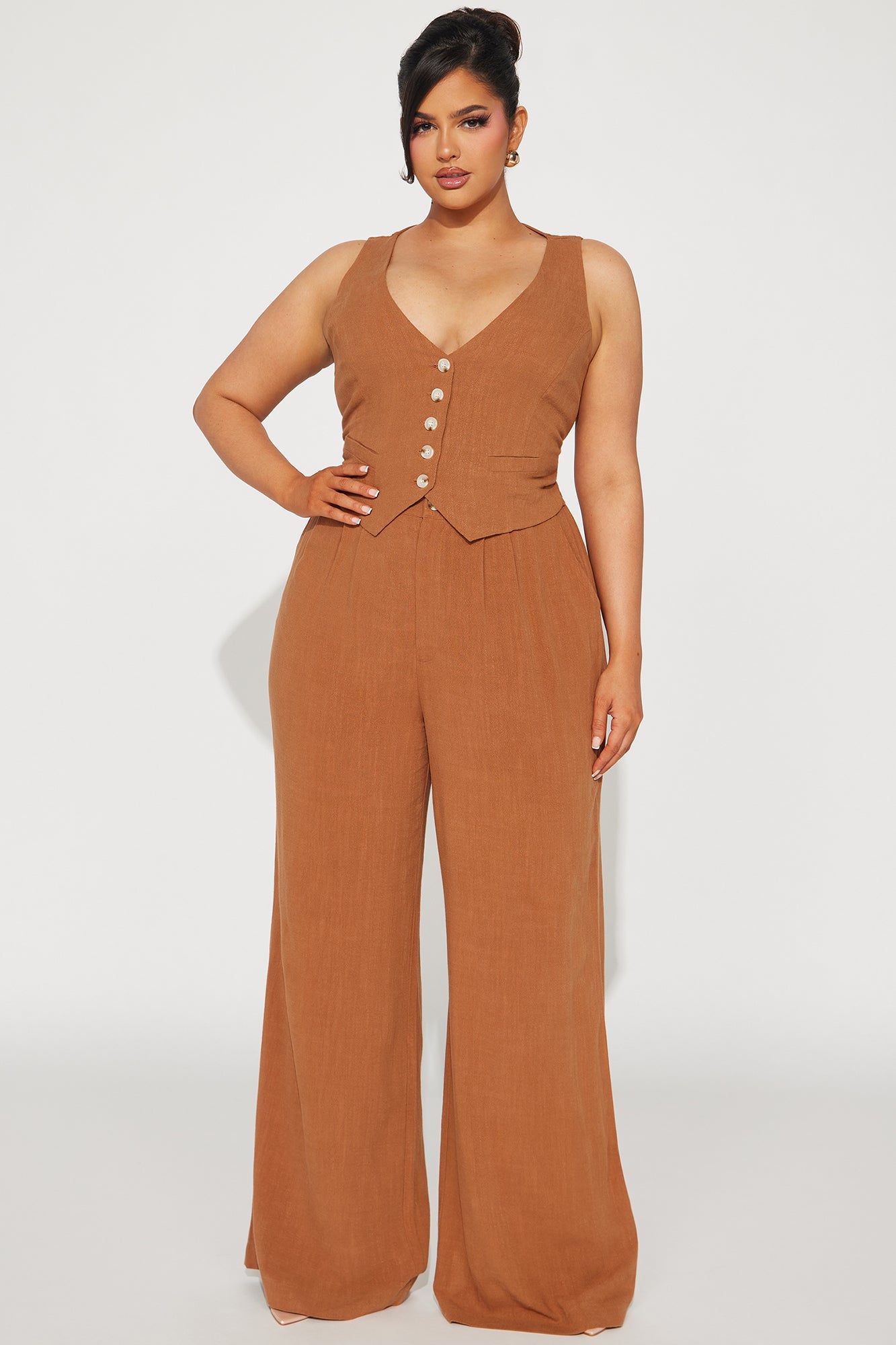 Act Right Linen Pant Set - Cognac