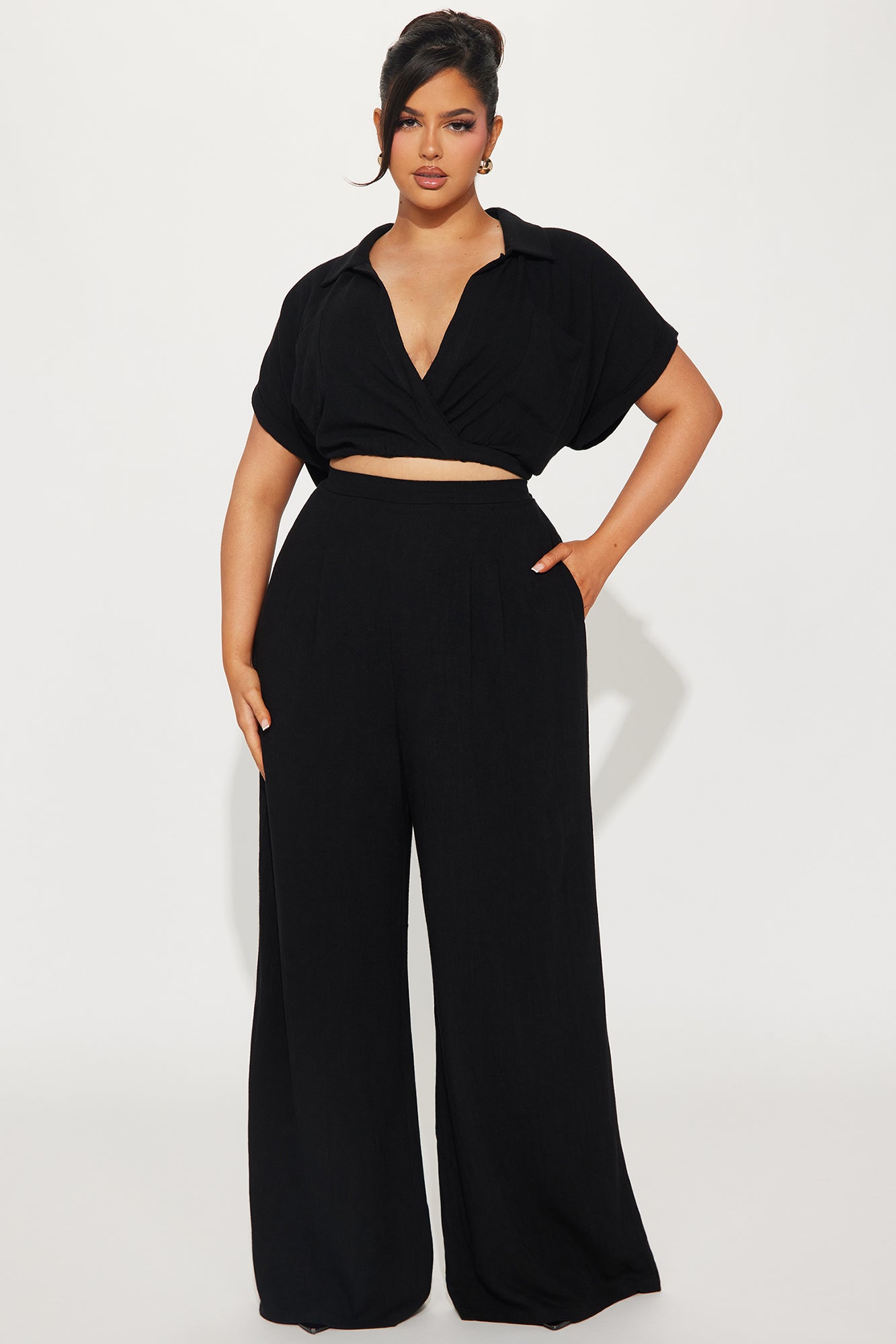 Andrea Linen Pant Set - Black