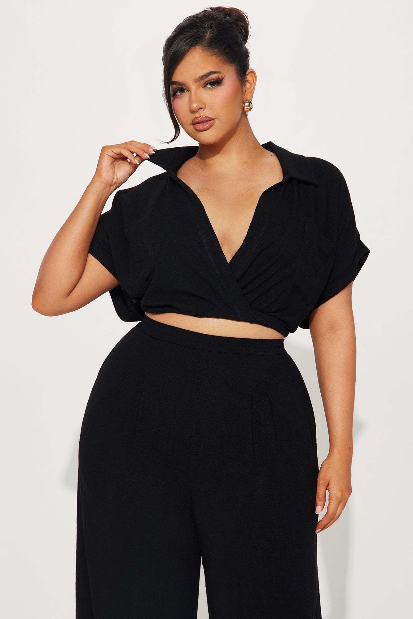 Andrea Linen Pant Set - Black