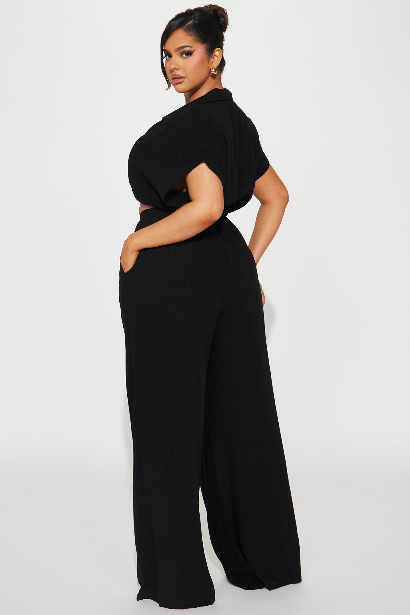 Andrea Linen Pant Set - Black