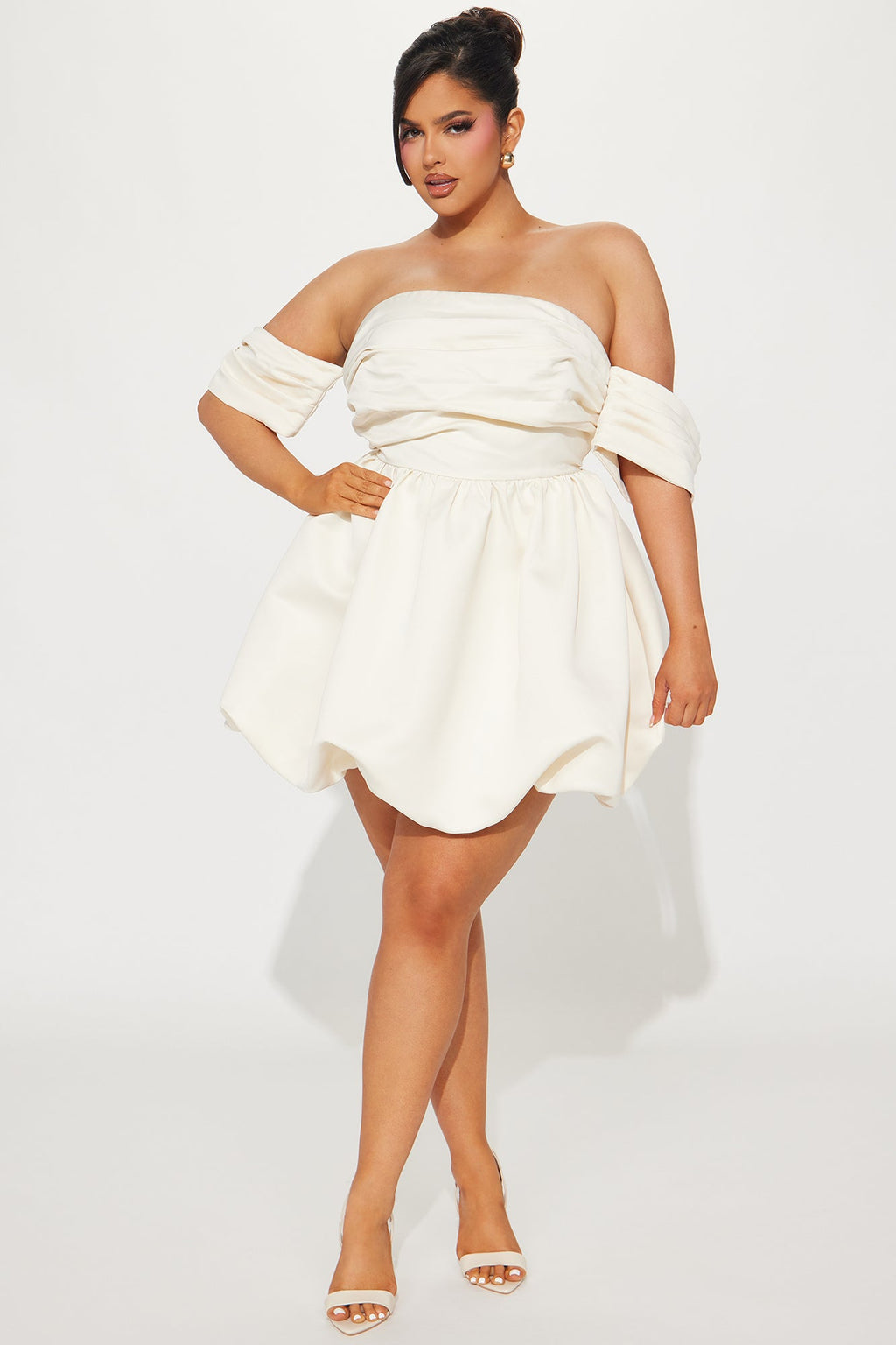 Valeria Satin Bubble Mini Dress - Cream