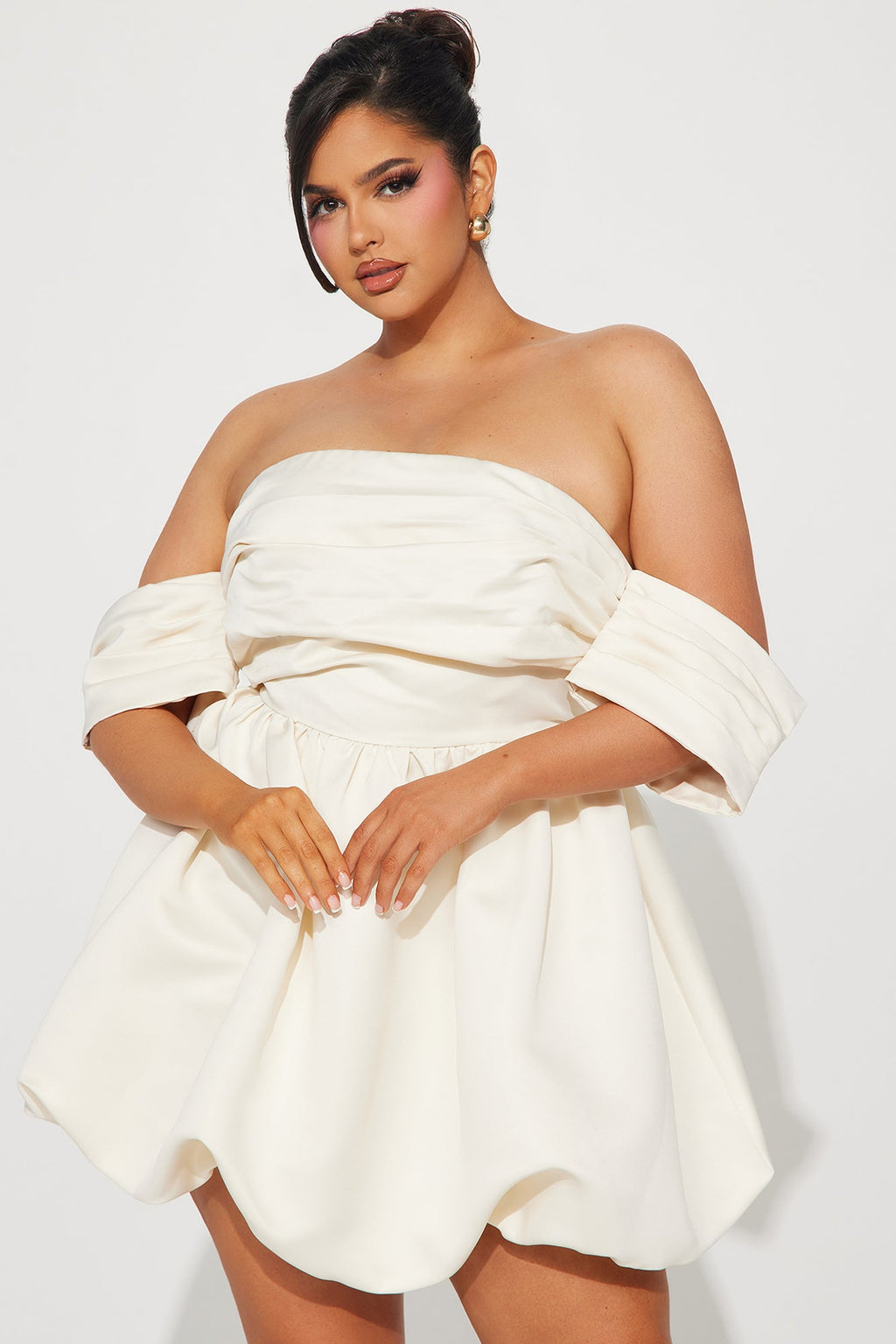 Valeria Satin Bubble Mini Dress - Cream