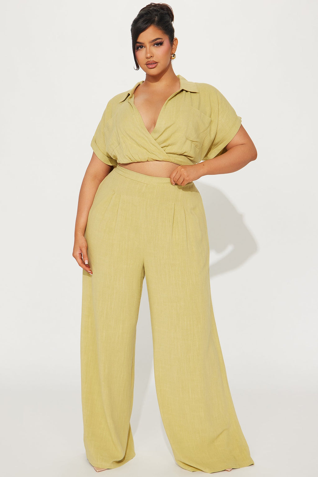 Andrea Linen Pant Set - Chartreuse