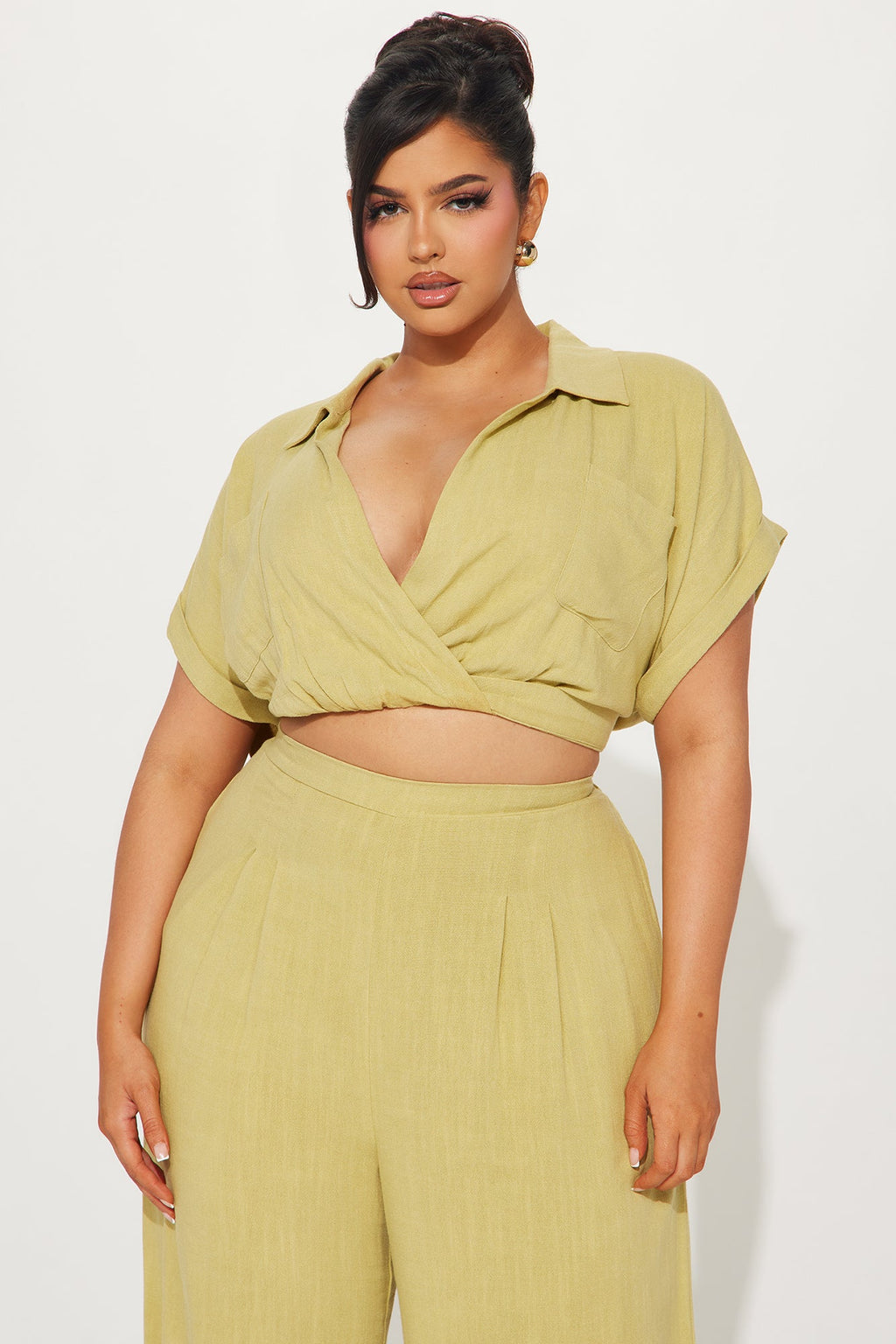 Andrea Linen Pant Set - Chartreuse