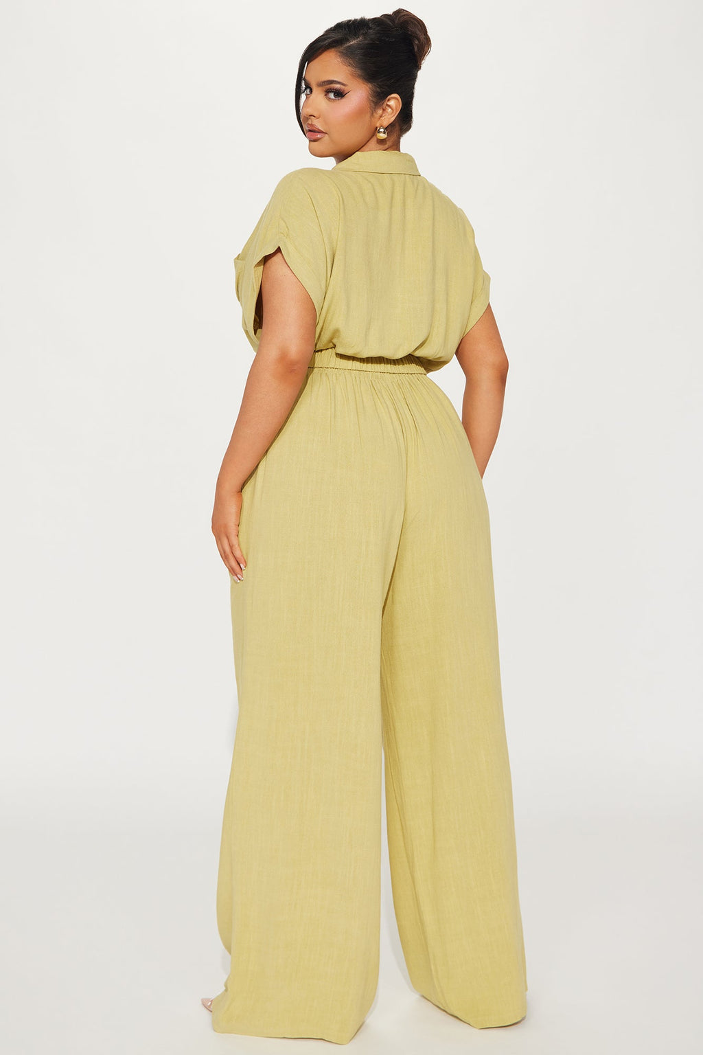 Andrea Linen Pant Set - Chartreuse