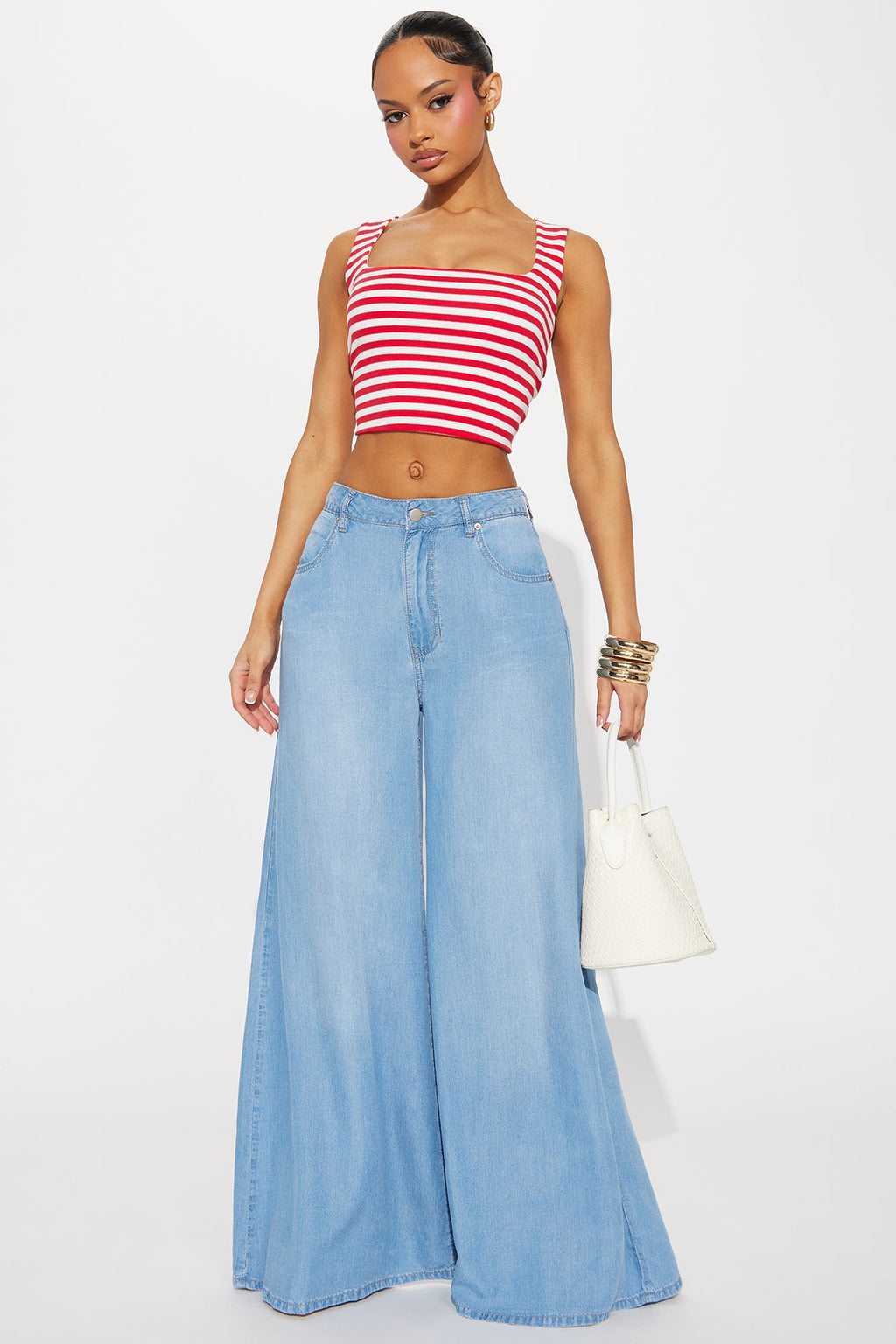 Clear Skies Chambray Super Wide Leg Jean - Medium Wash