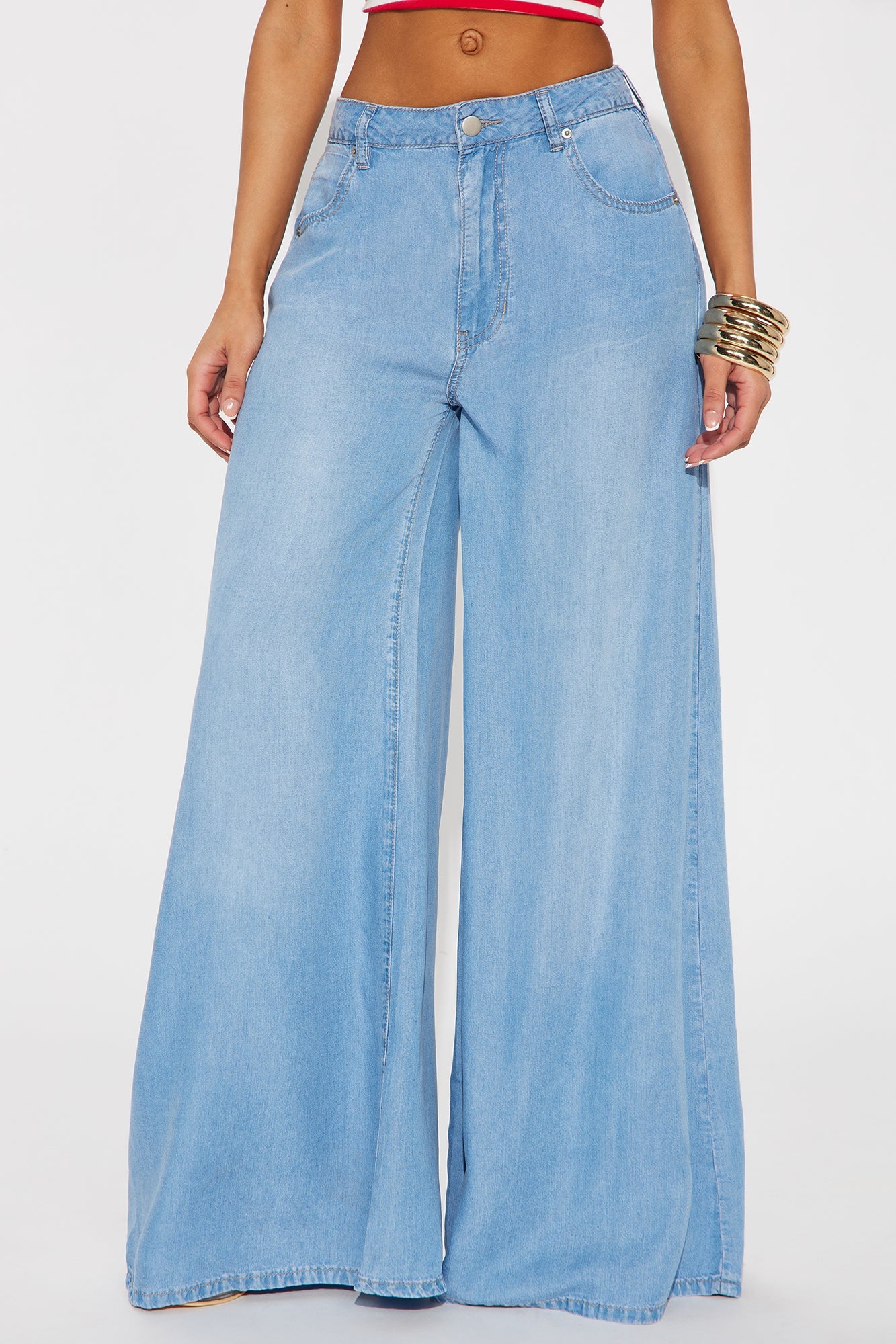 Clear Skies Chambray Super Wide Leg Jean - Medium Wash
