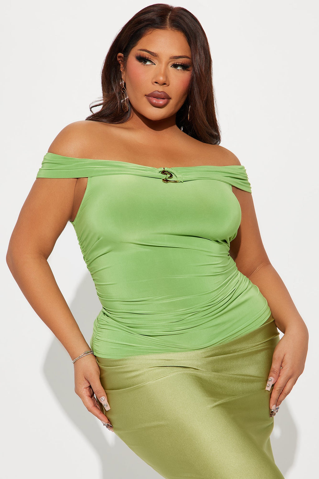 New Views Off Shoulder Top - Green