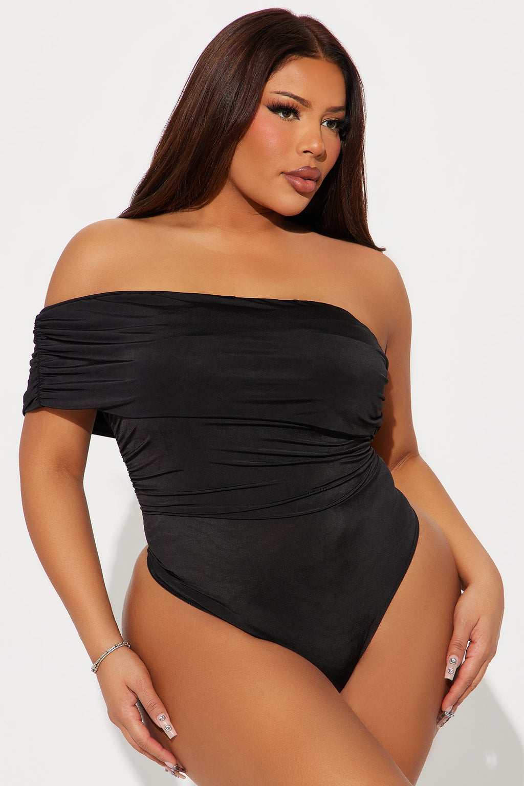 Reese Off Shoulder Ruched Bodysuit - Black