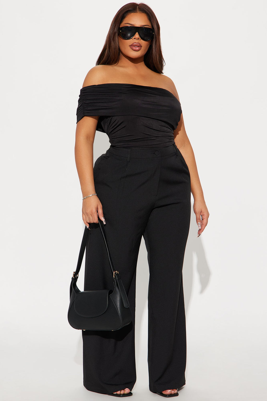 Reese Off Shoulder Ruched Bodysuit - Black