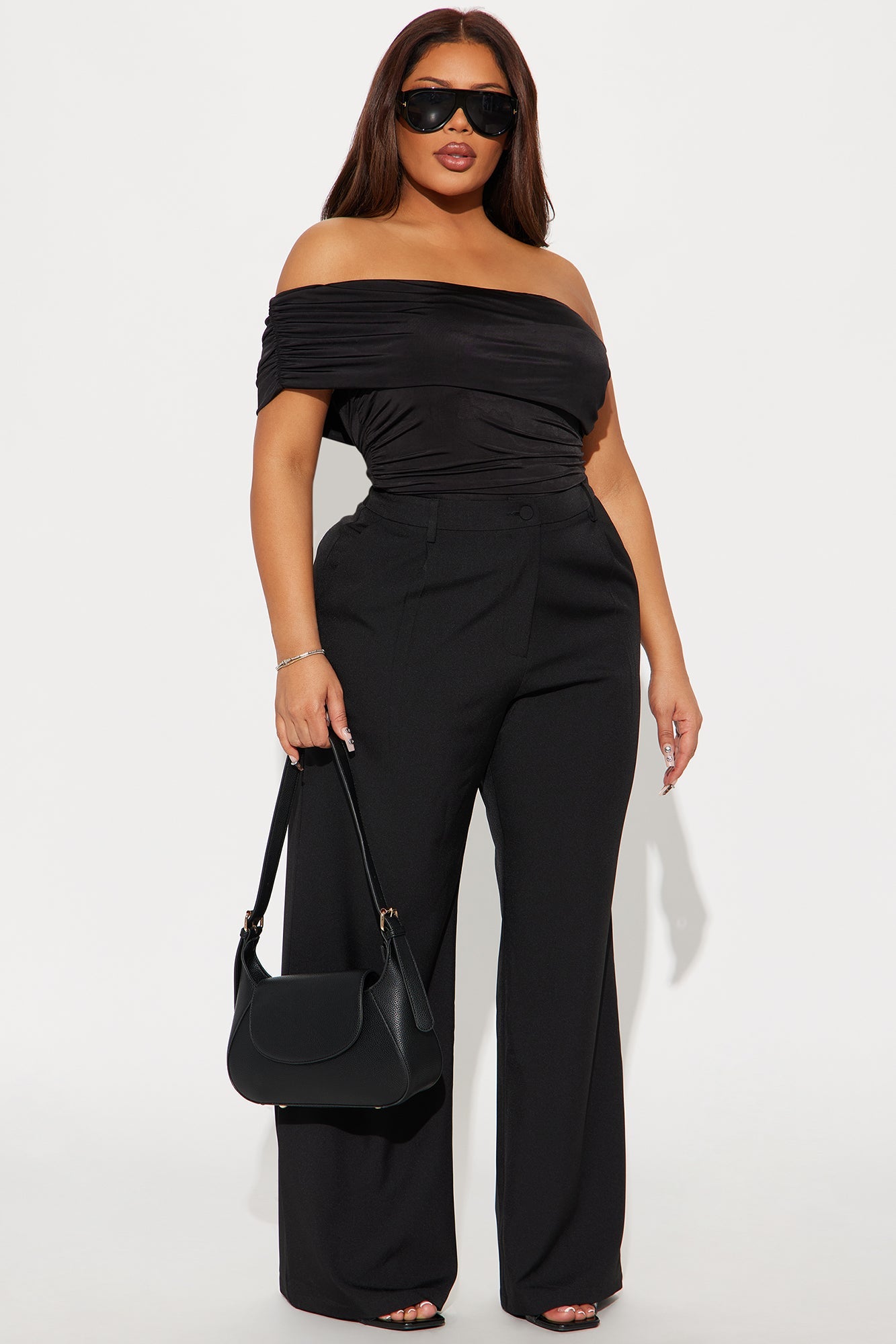 Reese Off Shoulder Ruched Bodysuit - Black