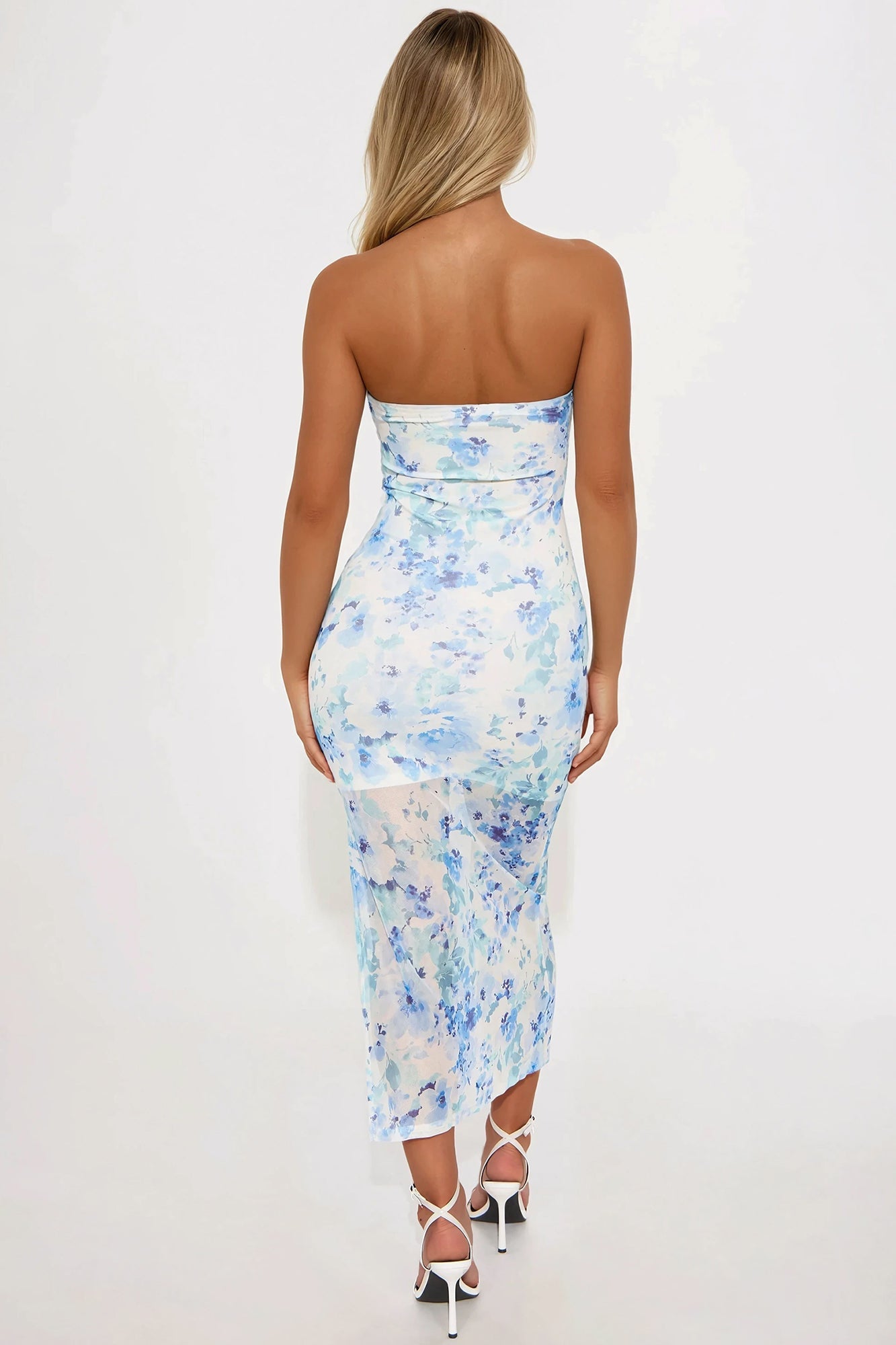 Stormi Mesh Midi Dress - Blue/combo