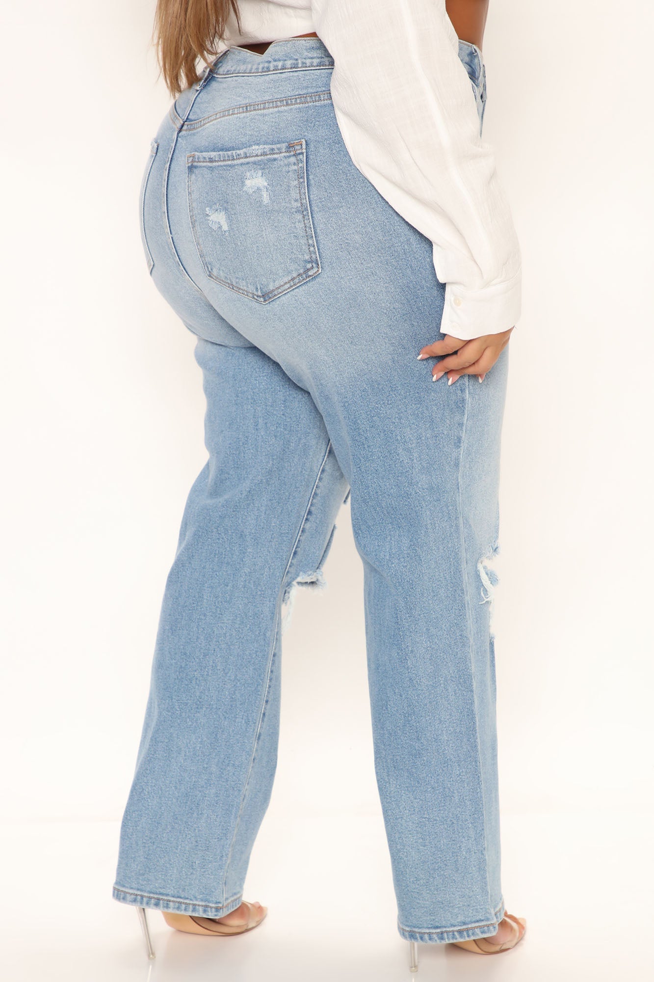 As You Please Ripped Straight Leg Jeans - Light Blue Wash