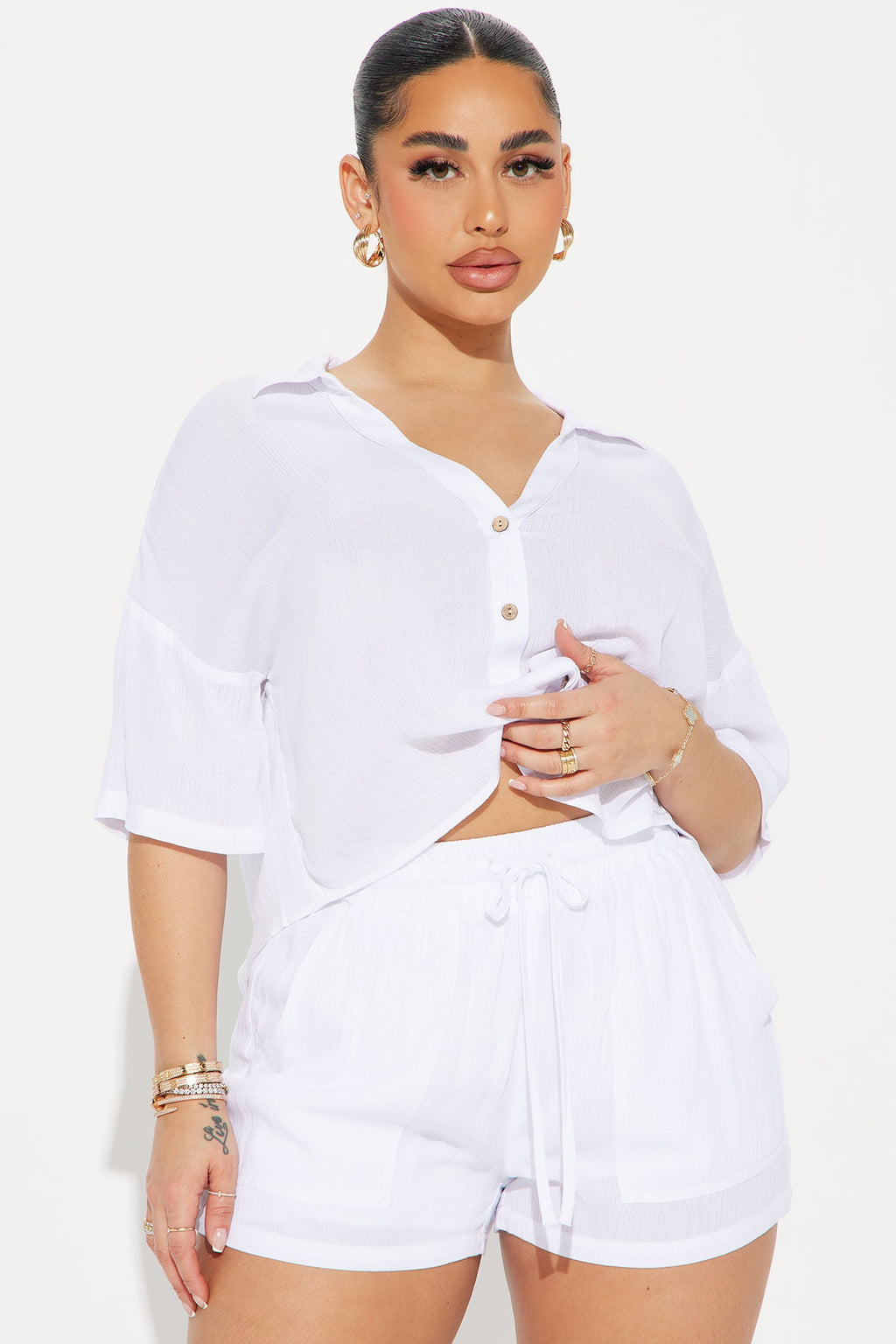 By The Coast Gauze Short Set - White