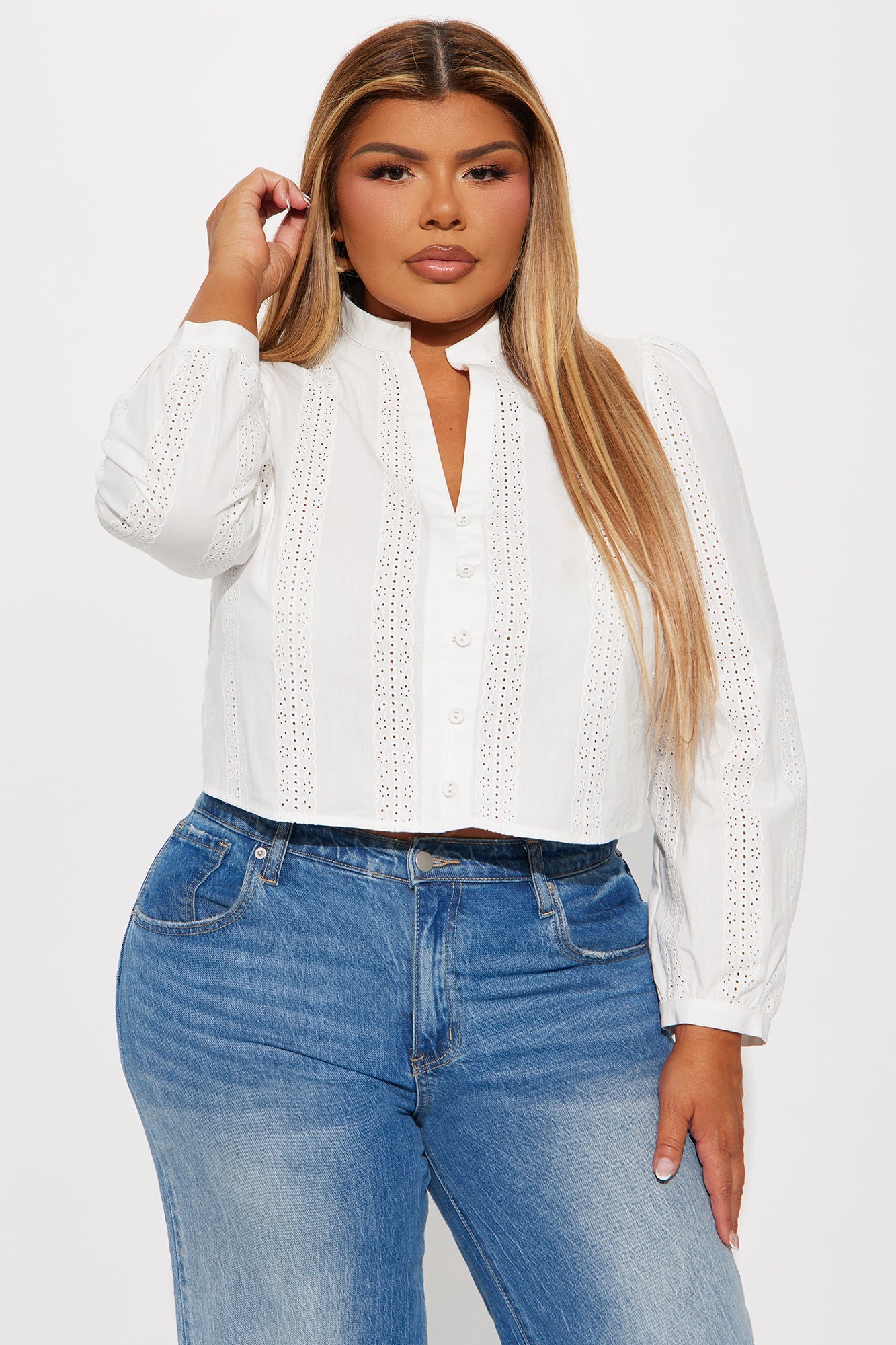 Reezy Eyelet Blouse Top - White