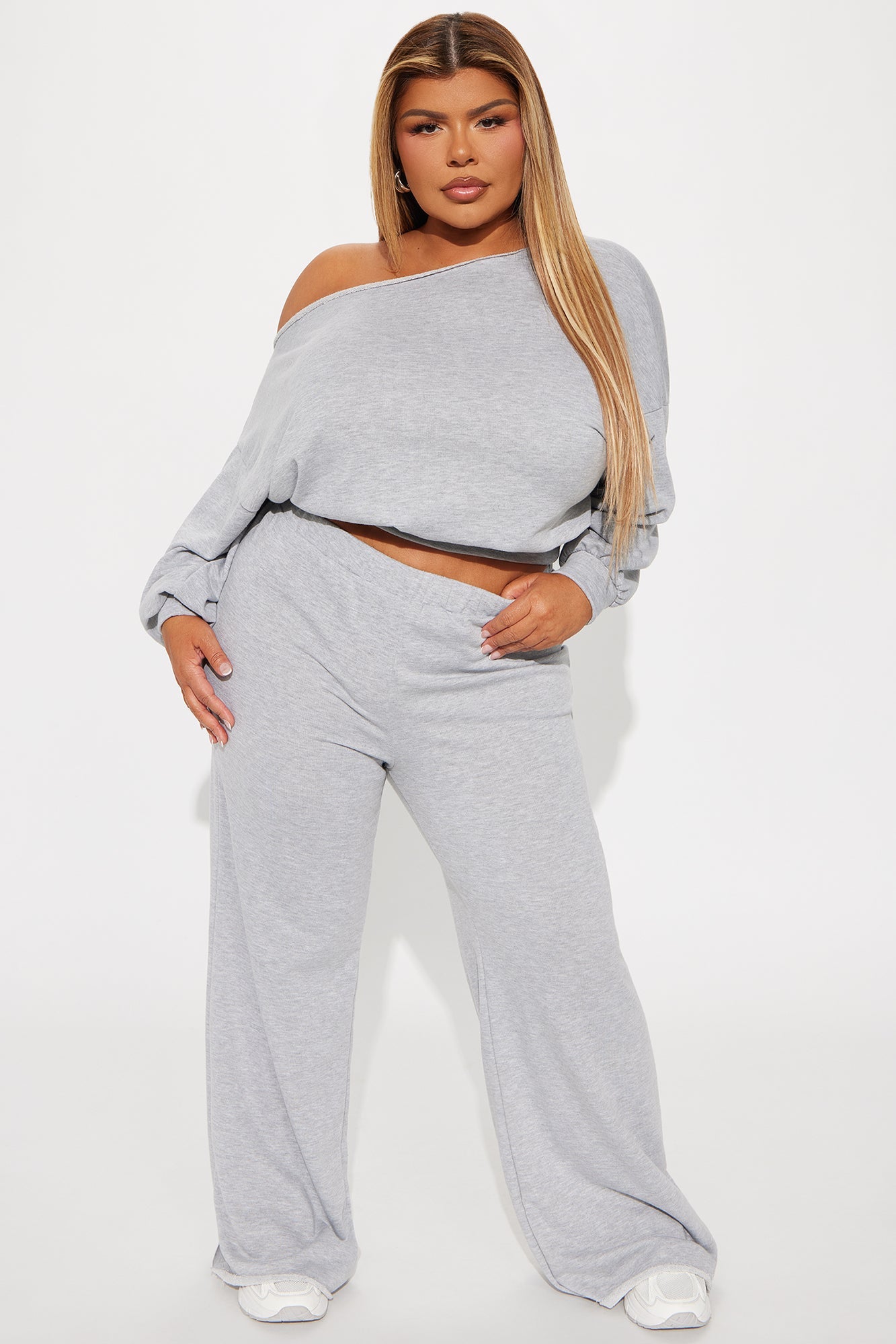 Robyn Off Shoulder Pant Set - Heather Grey