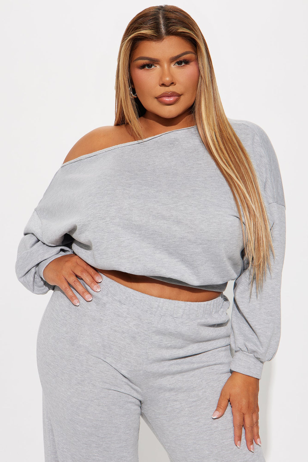 Robyn Off Shoulder Pant Set - Heather Grey