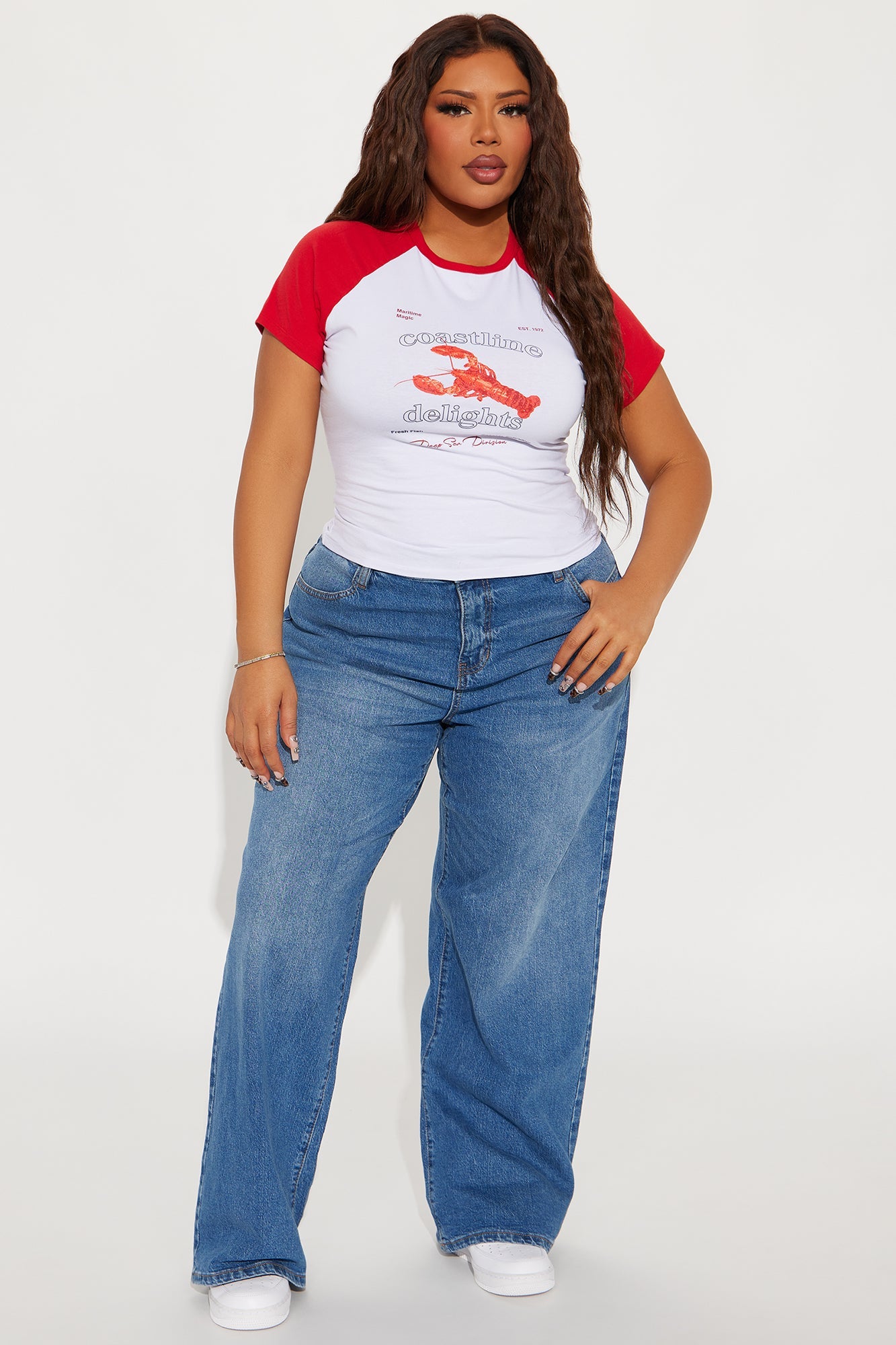 Coastline Delight Raglan Baby Tee - Red/combo