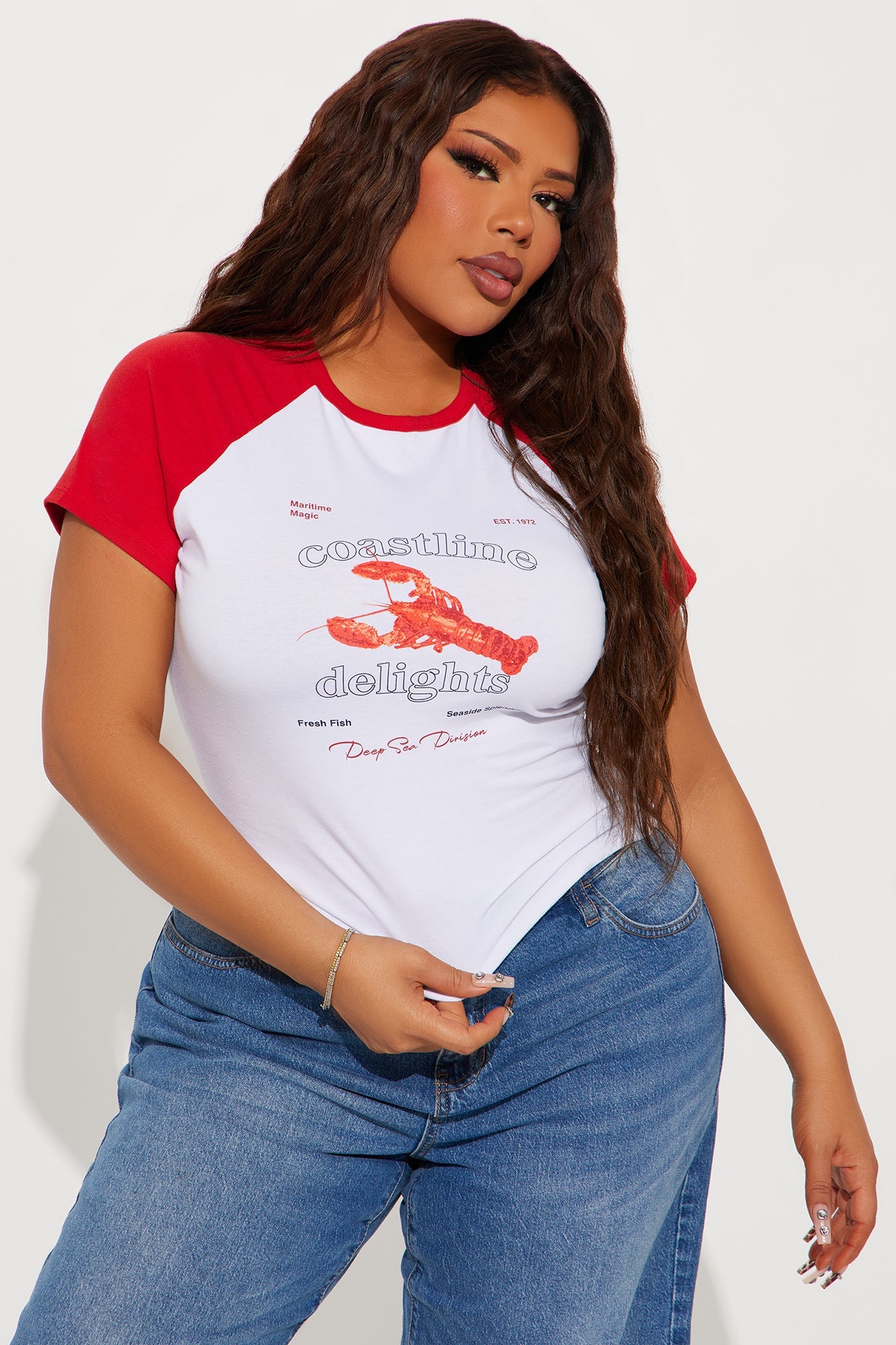 Coastline Delight Raglan Baby Tee - Red/combo