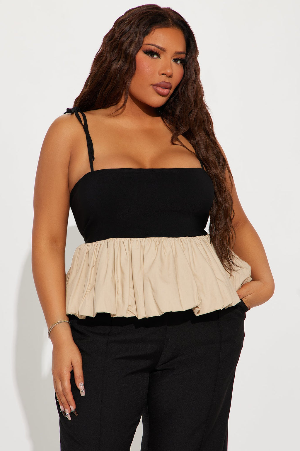 Just The Right Attitude Bubble Top - Taupe/combo