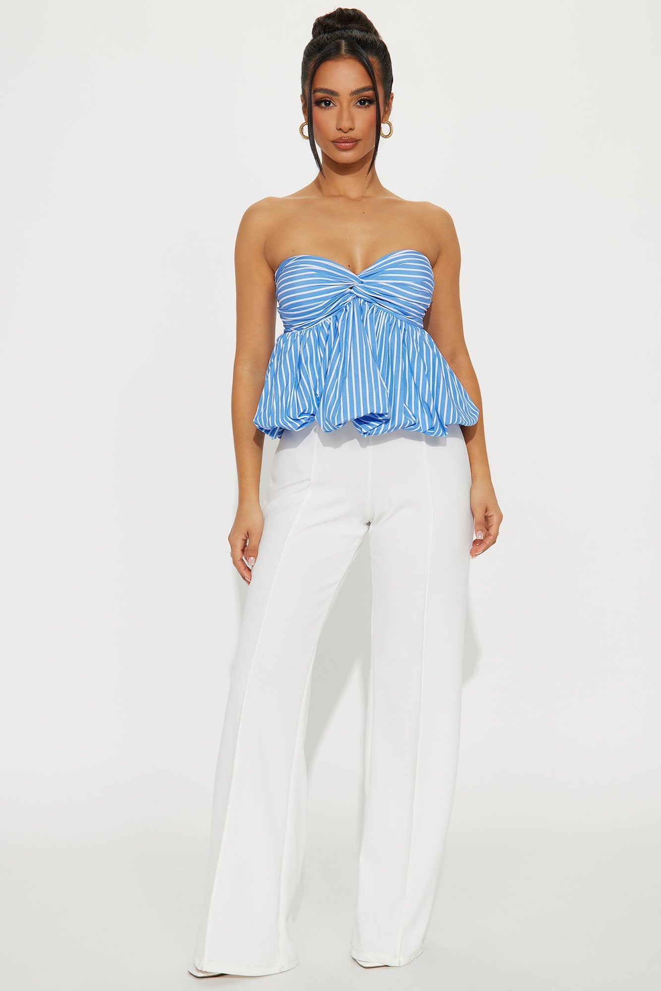 Mika Striped Bubble Hem Top - Blue/combo