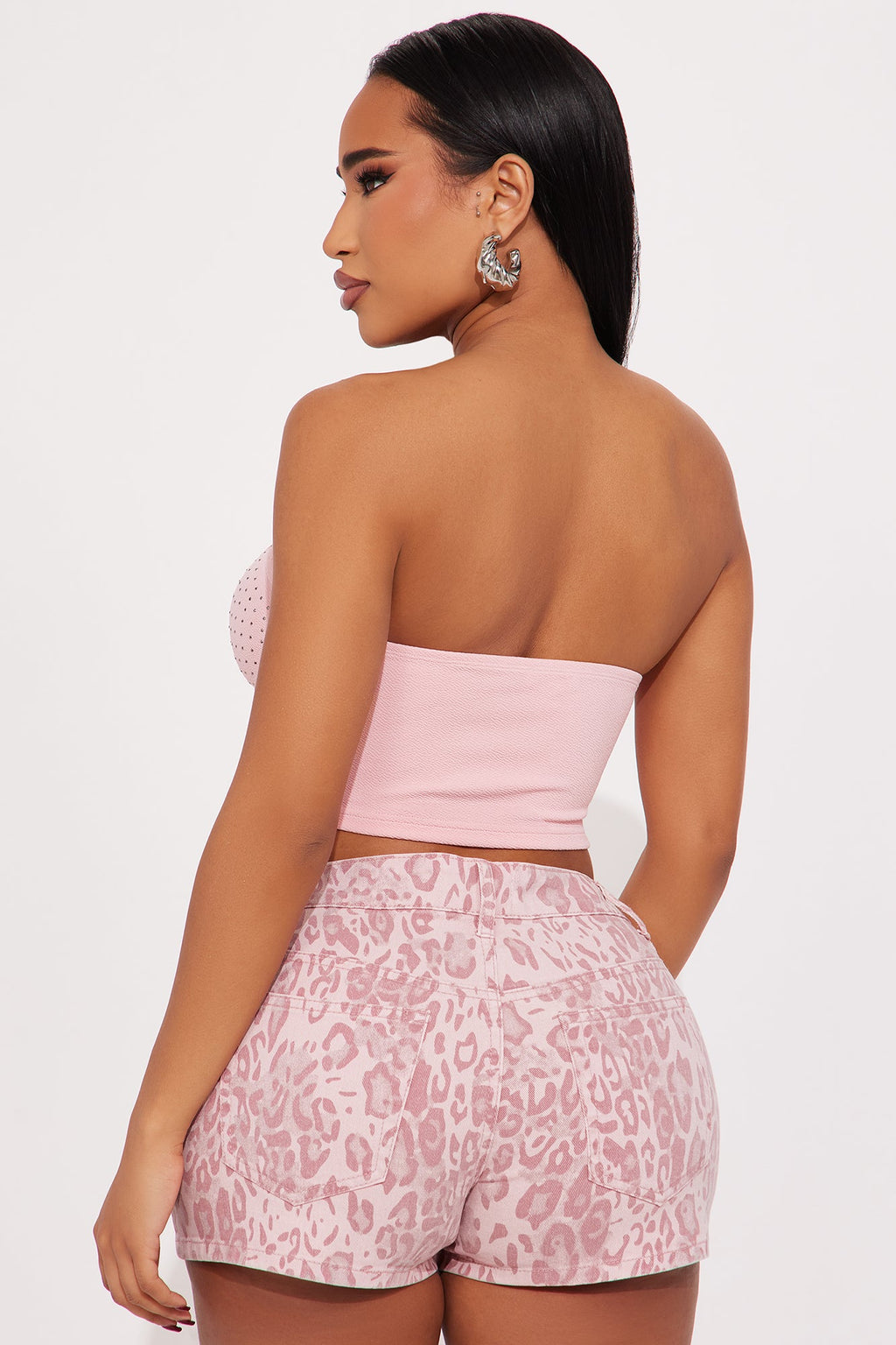 She's Wild Stretch Leopard Print Denim Shorts - Pink