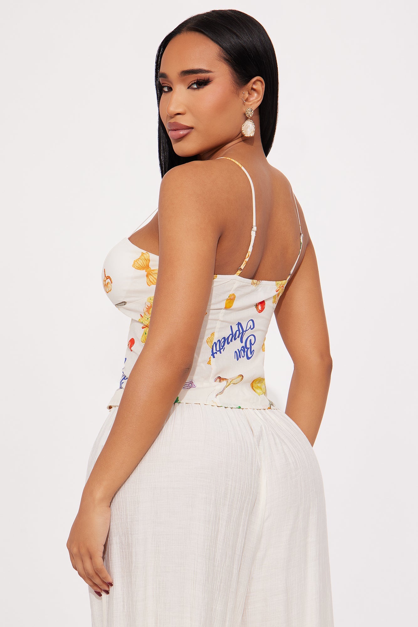 Full Course Meal Lace Up Top - Off White/combo