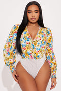 Floral Delight Surplice Bodysuit - Ivory/combo