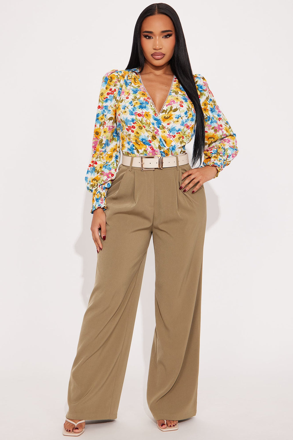 Floral Delight Surplice Bodysuit - Ivory/combo