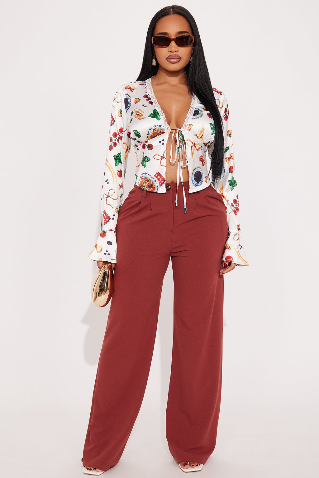 Italian Picnic Satin Top - White/combo