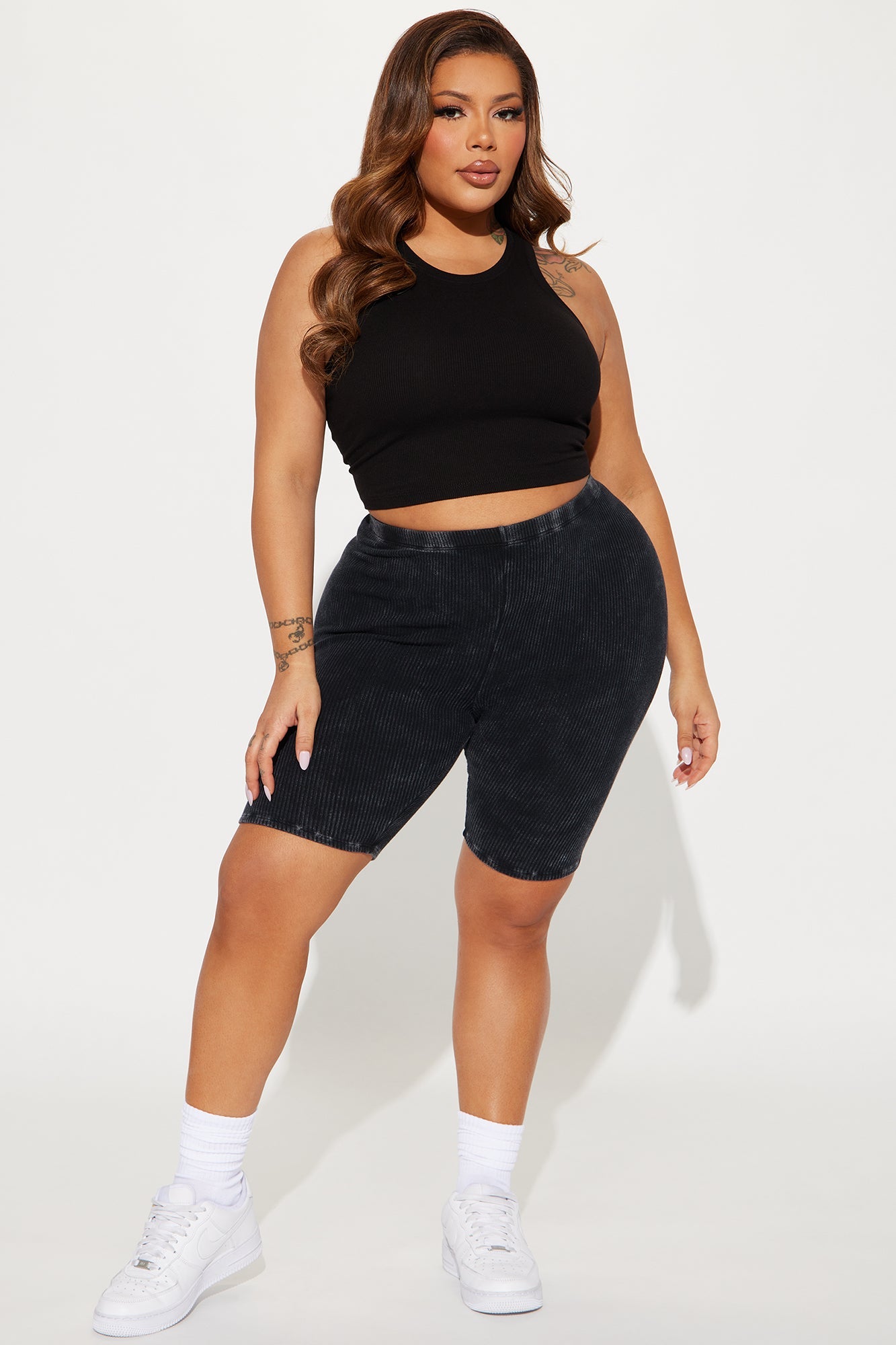 Never Too Late Washed Biker Short - Black