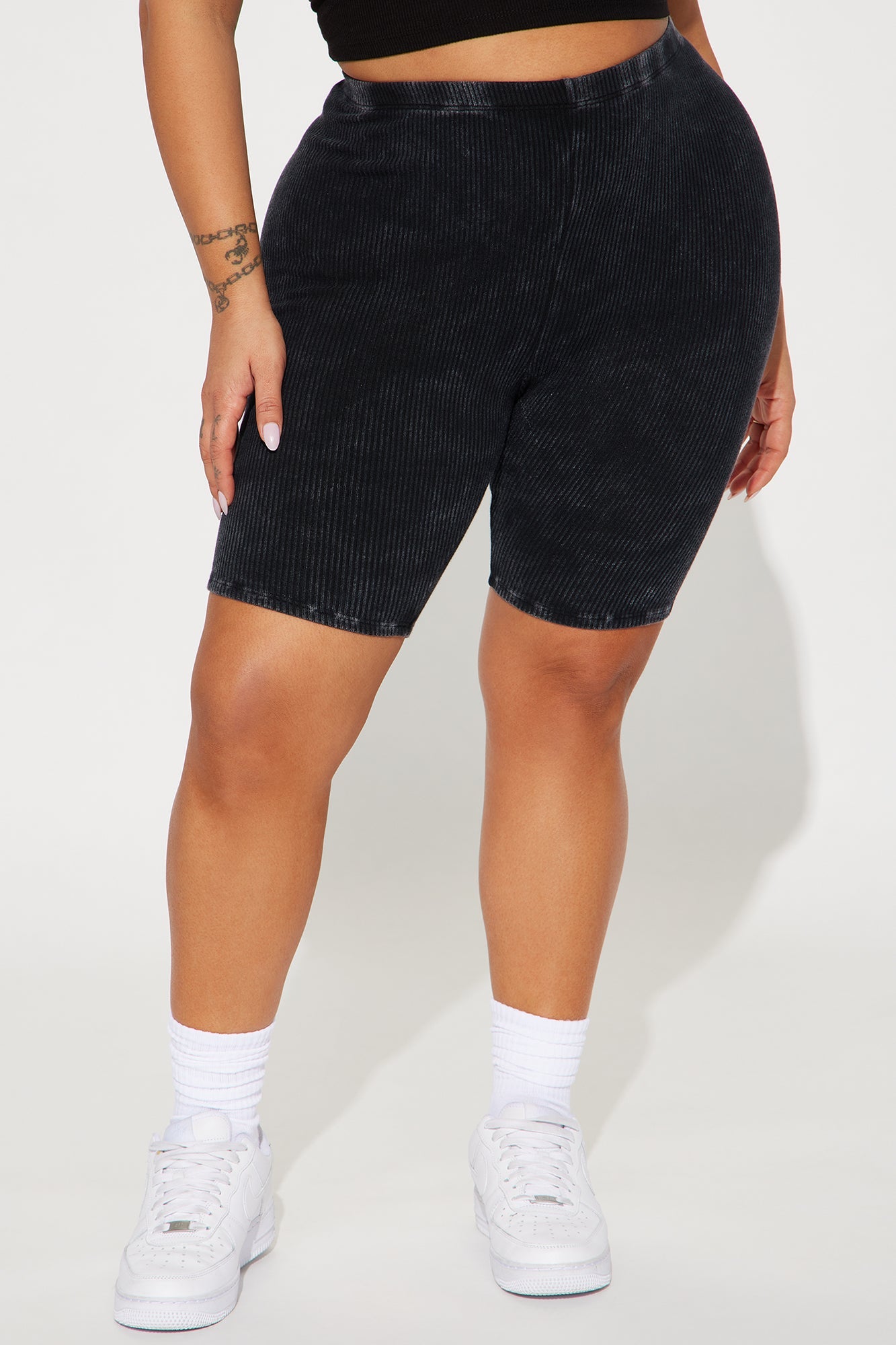 Never Too Late Washed Biker Short - Black