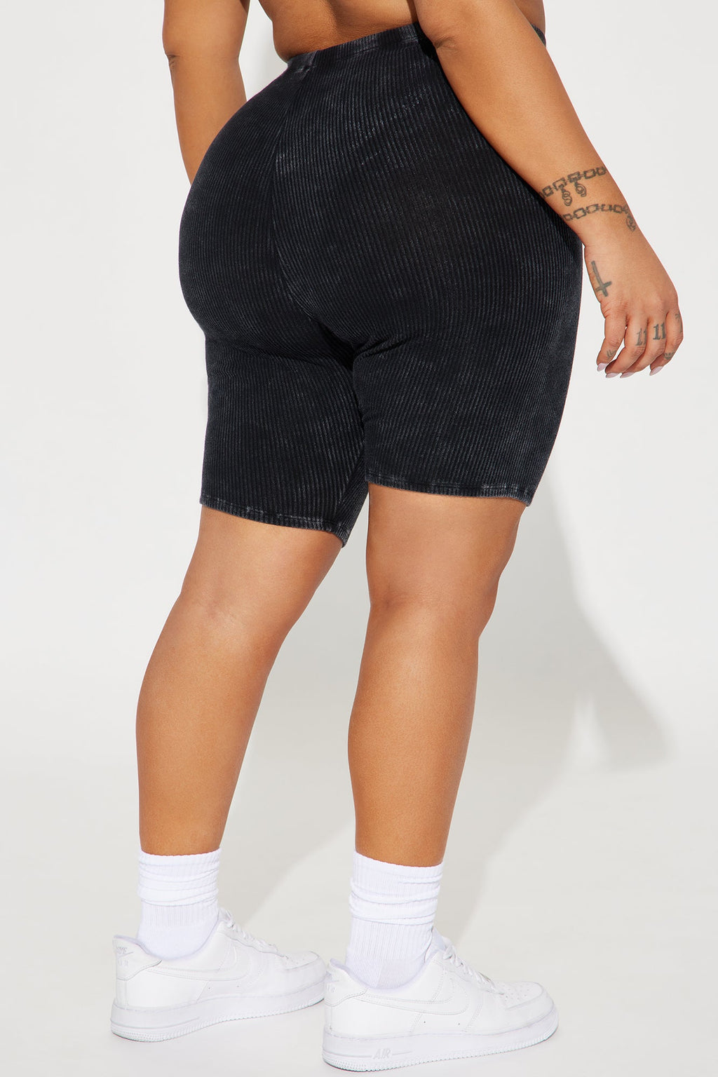 Never Too Late Washed Biker Short - Black
