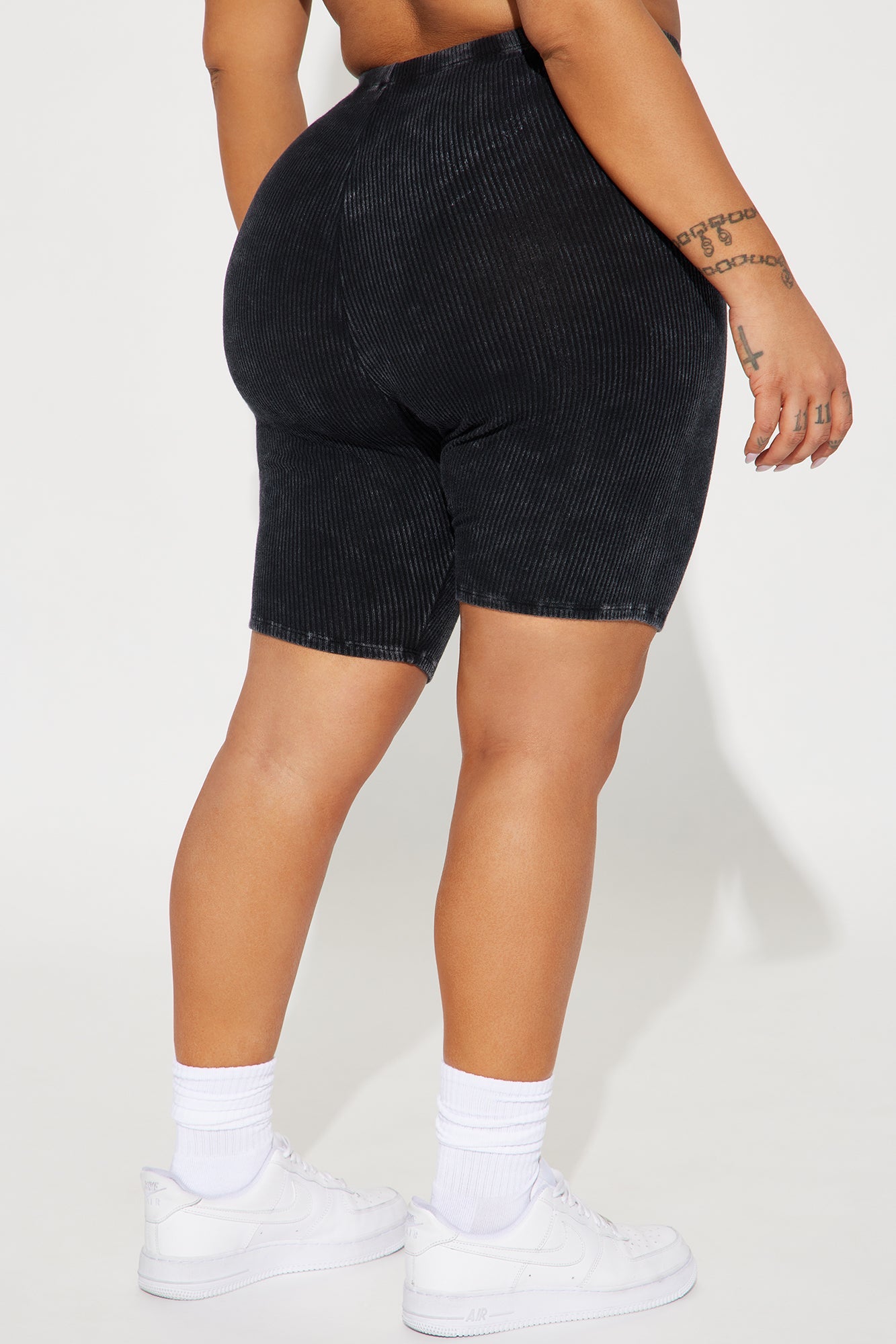 Never Too Late Washed Biker Short - Black