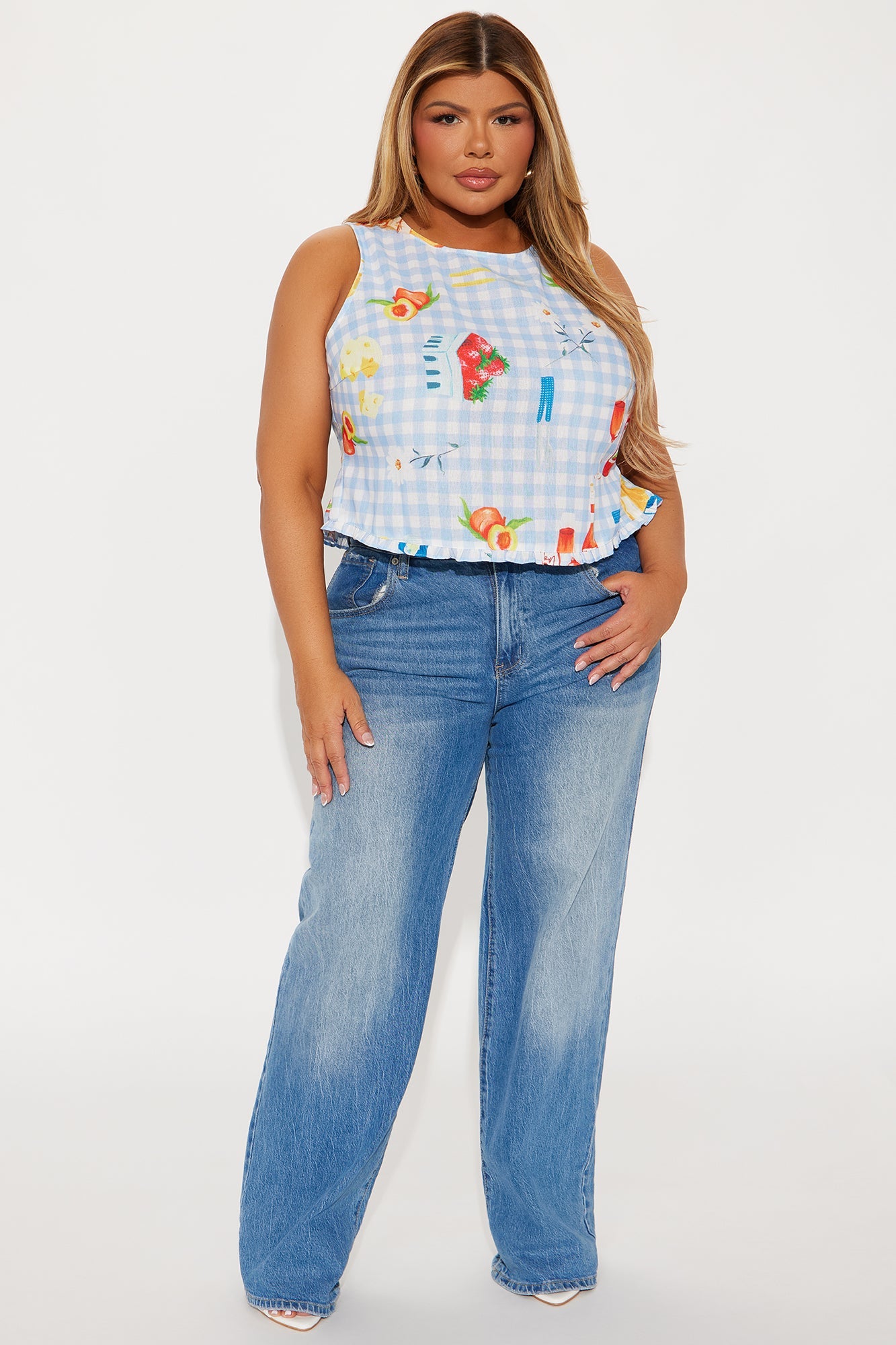 Sunday Picnic Gingham Top - Blue/combo