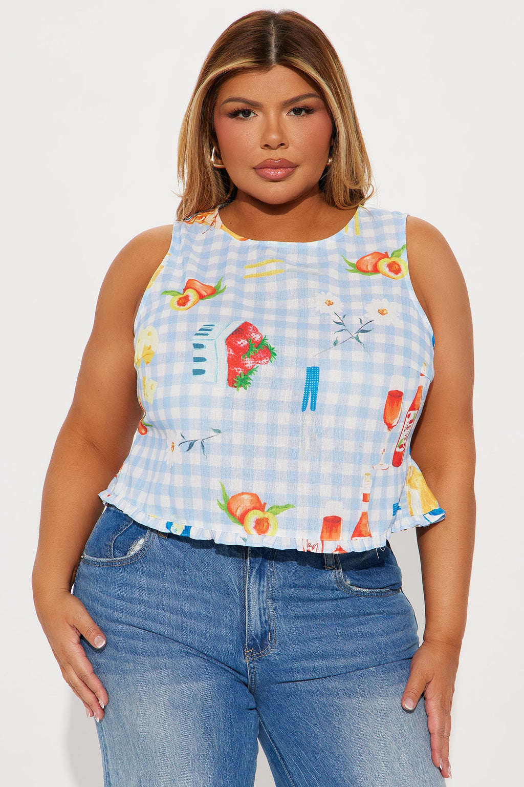 Sunday Picnic Gingham Top - Blue/combo