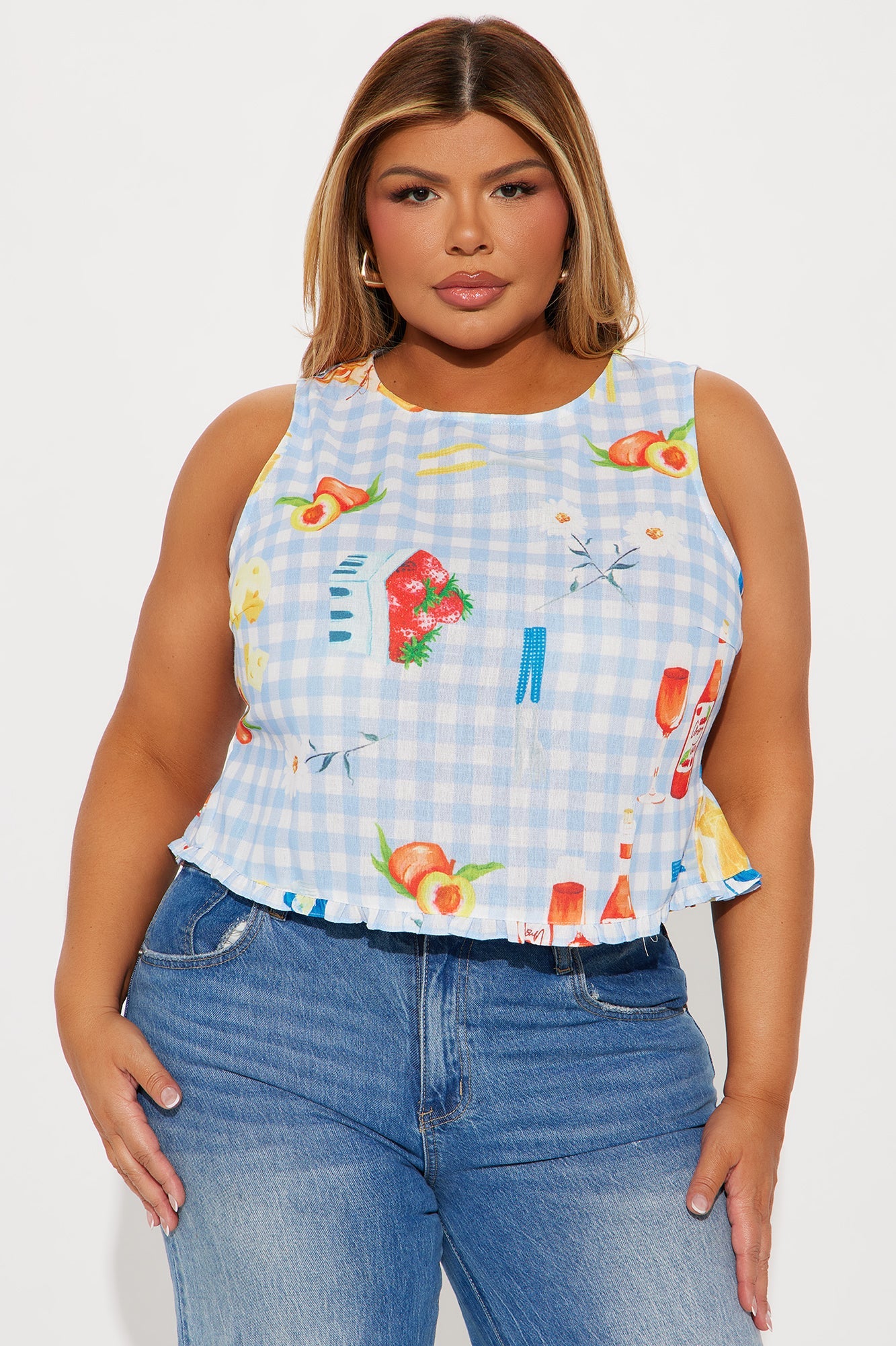 Sunday Picnic Gingham Top - Blue/combo