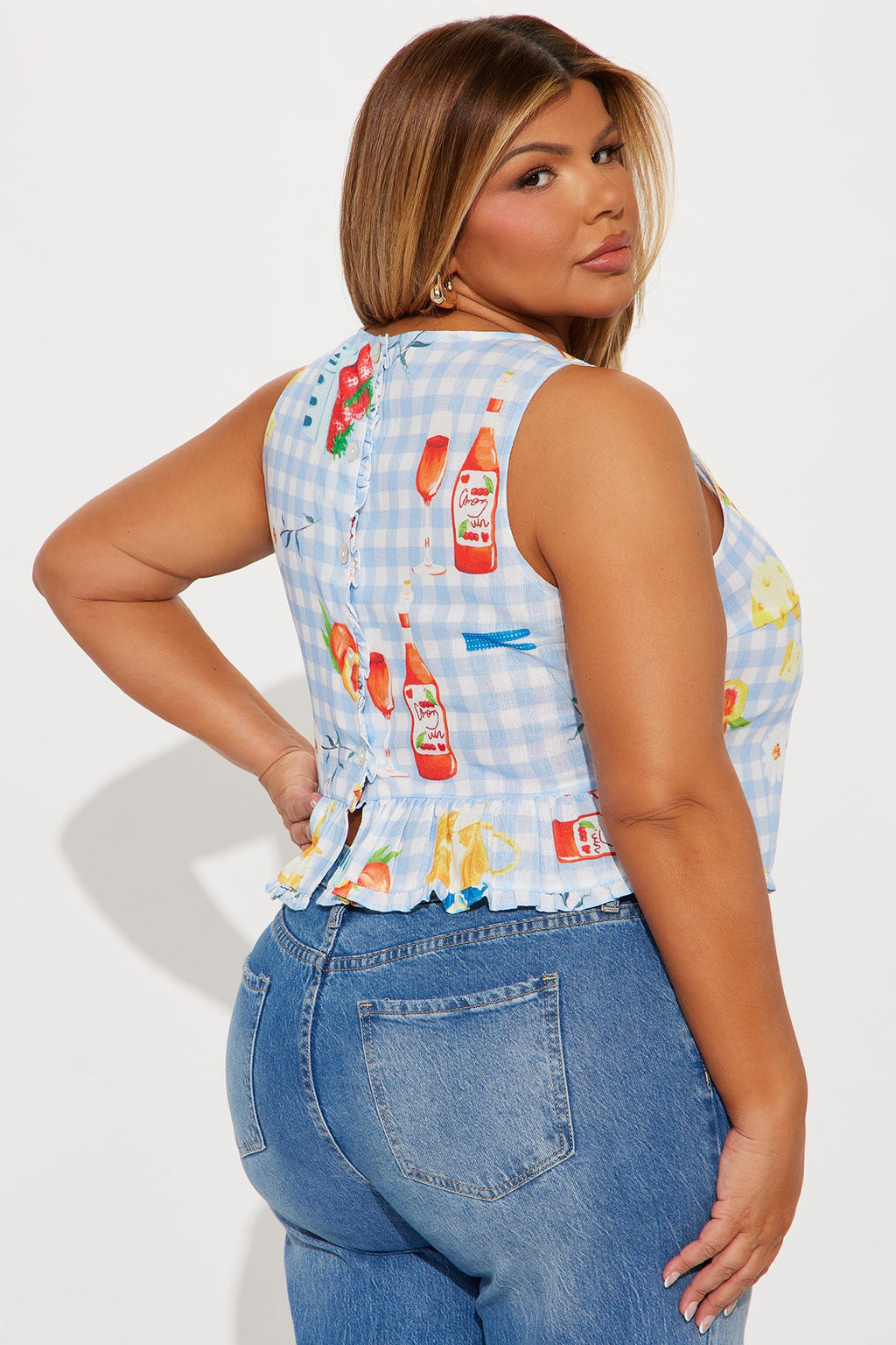 Sunday Picnic Gingham Top - Blue/combo