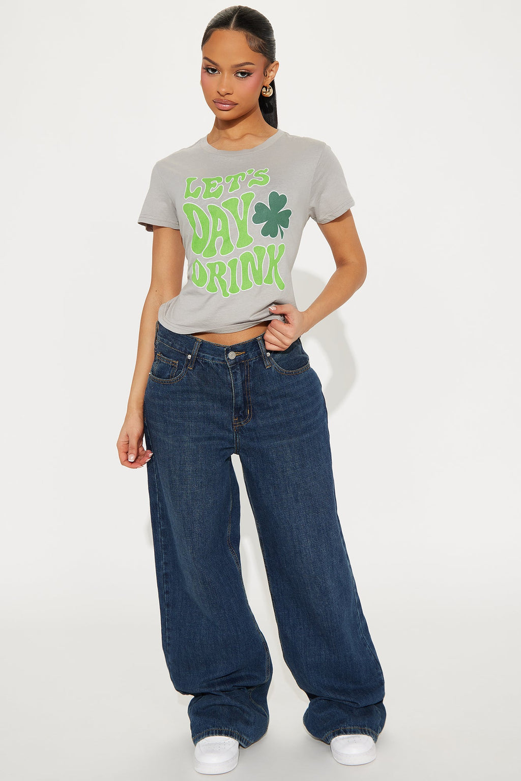 Let's Day Drink St. Patrick's Baby Tee - Grey