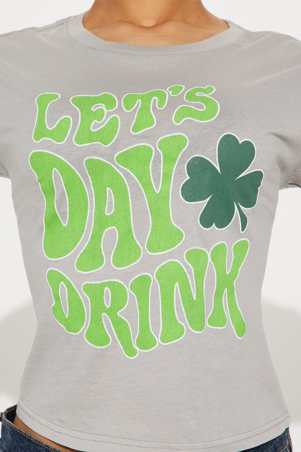Let's Day Drink St. Patrick's Baby Tee - Grey