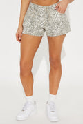 Prowl Around Stretch Leopard Print Denim Shorts - Grey/combo