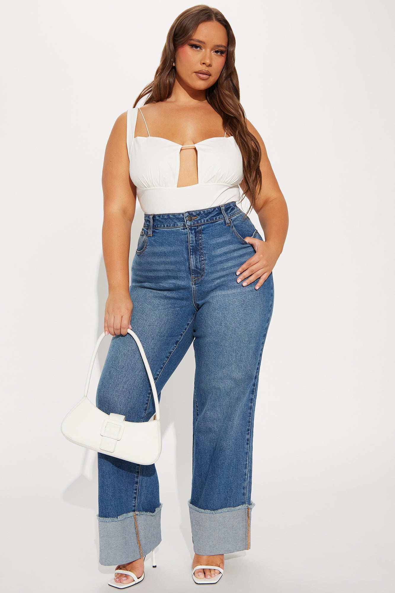 All The While Cuffed Wide Leg Jeans - Medium Wash