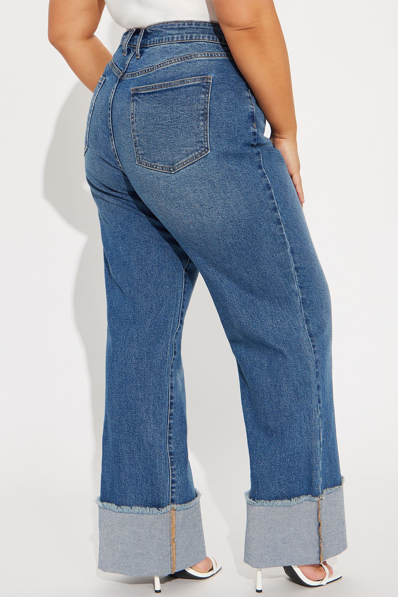 All The While Cuffed Wide Leg Jeans - Medium Wash