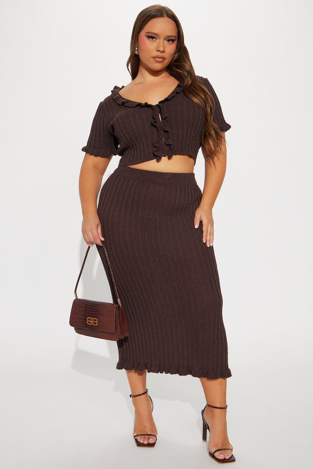 Brunch Mimosas Midi Skirt Set - Chocolate