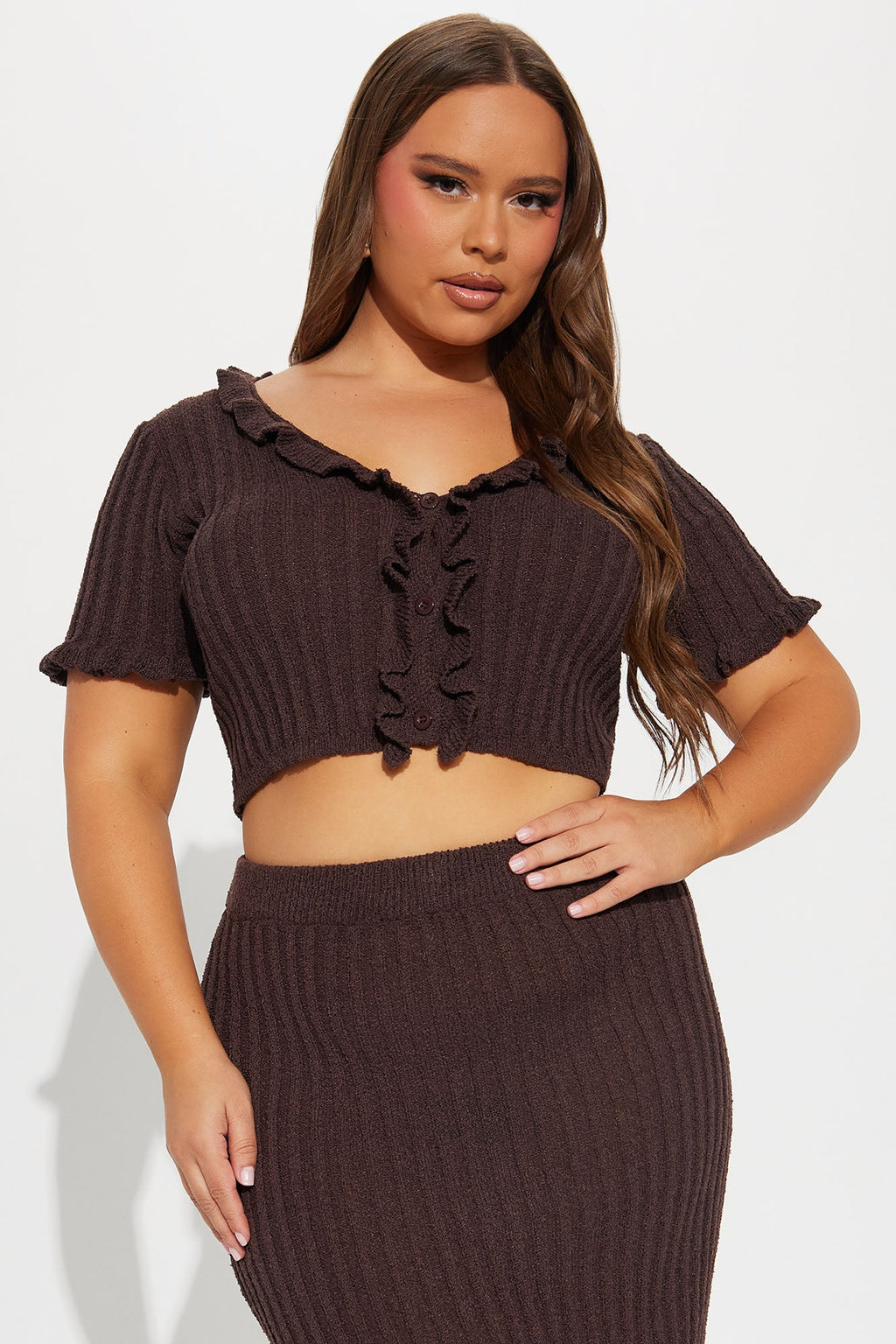 Brunch Mimosas Midi Skirt Set - Chocolate