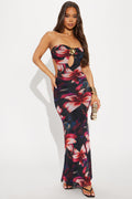 Fiona Mesh Backless Floral Maxi Dress - Black/combo